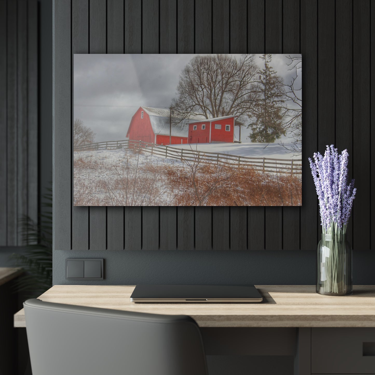 U R There Photography Catlin Red and Fence II Rustic Farmhouse Acrylic Wall Print