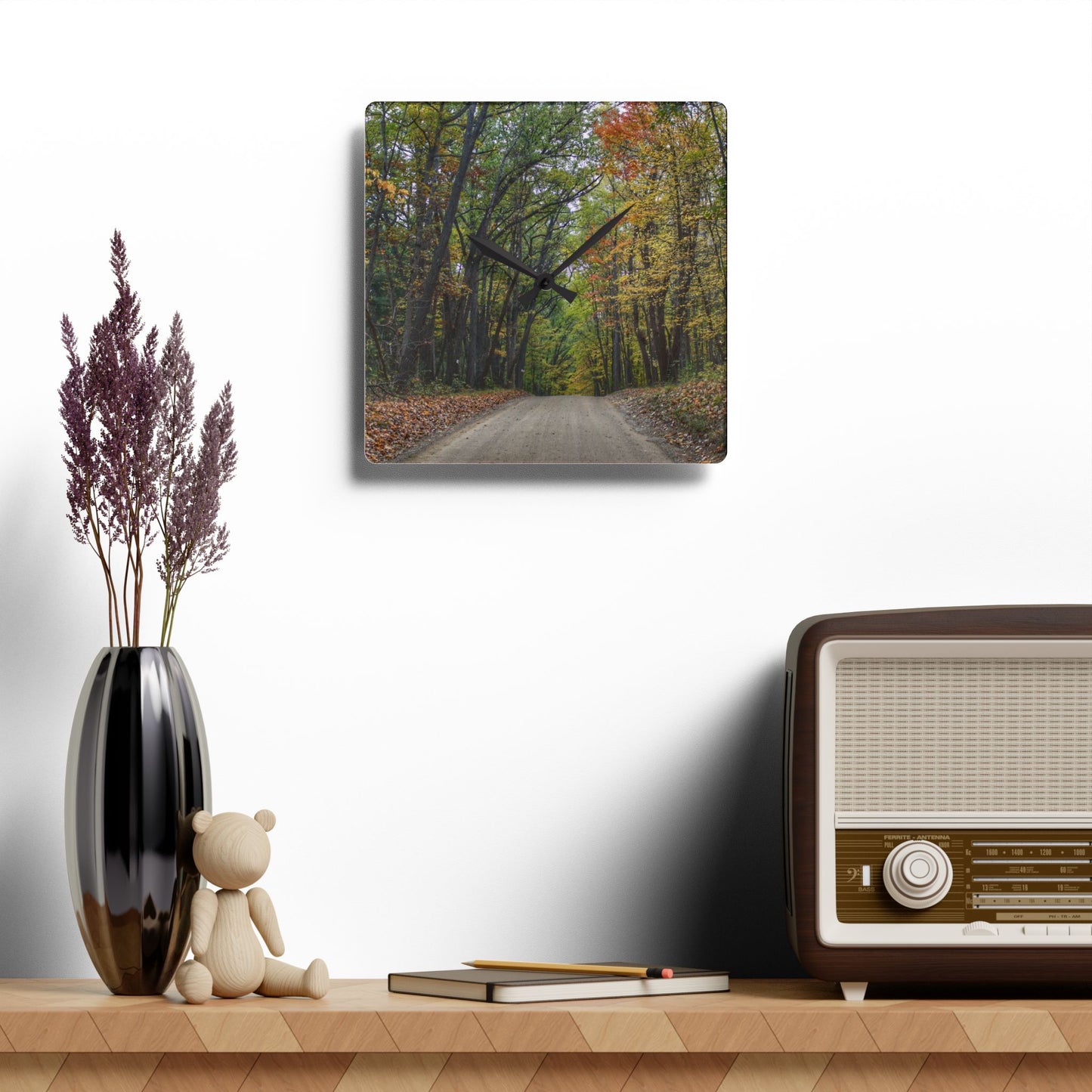 U R There Photography Country Roads in Dryden III Rustic Farmhouse Acrylic Analog Wall Clock