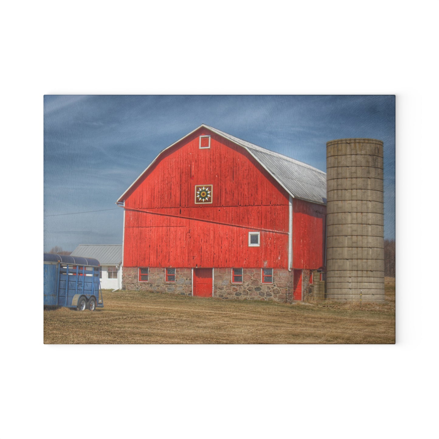 U R There Photography West Brown Road Quilted Red Rustic Farmhouse Tempered-Glass Cutting Board
