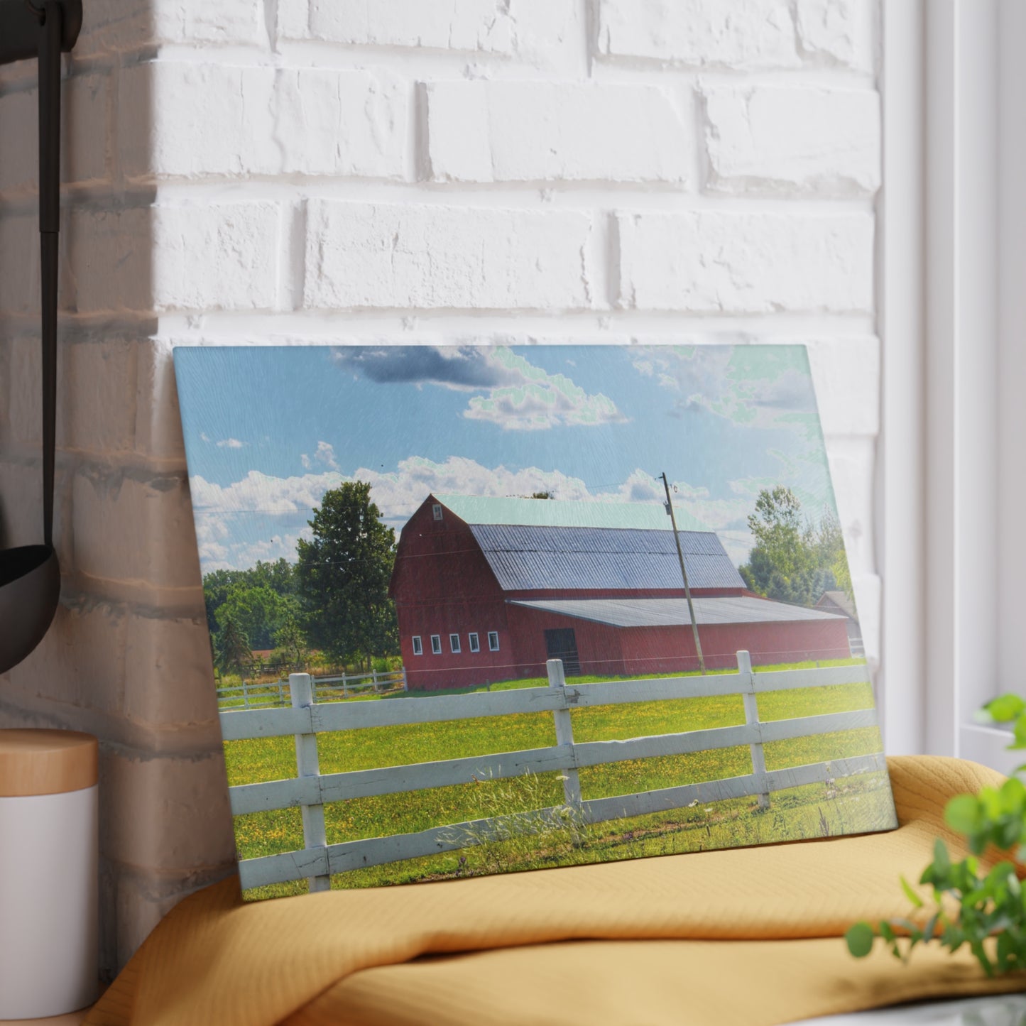 U R There Photography Burt Road Red Rustic Farmhouse Tempered-Glass Cutting Board