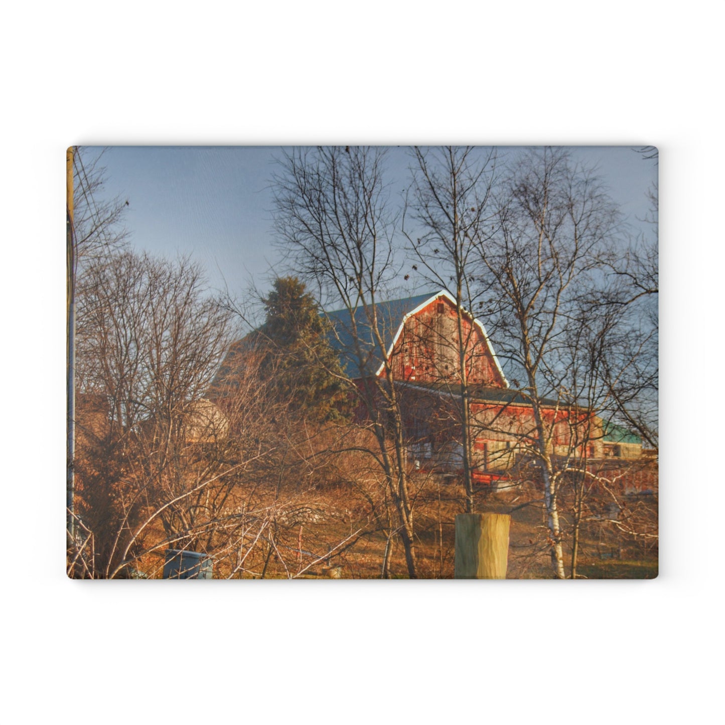 U R There Photography Otter Lake Road Hillside Red Rustic Farmhouse Tempered-Glass Cutting Board