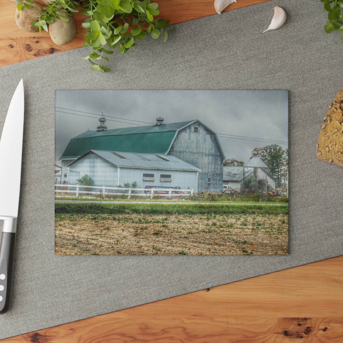 U R There Photography Richville Road Grey II Rustic Farmhouse Tempered-Glass Cutting Board