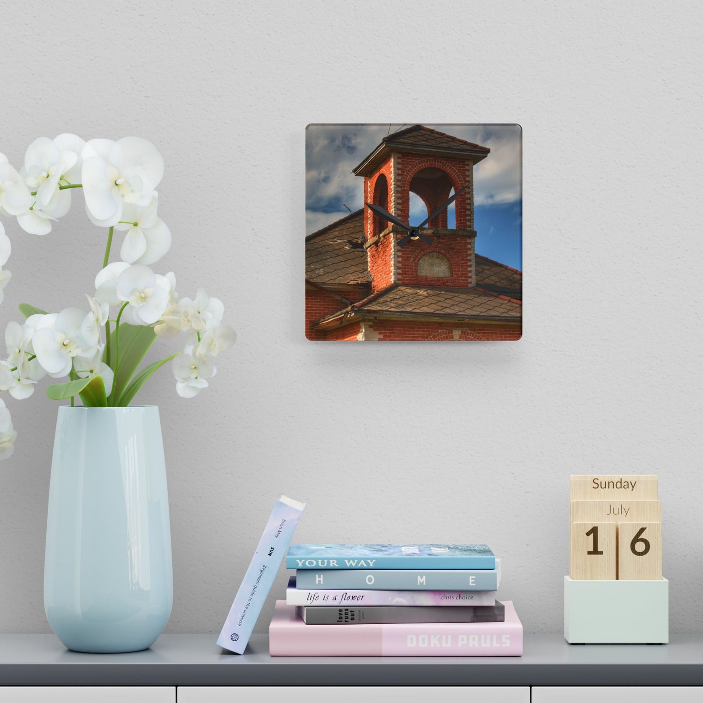 U R There Photography North Grove Road Schoolhouse II Rustic Farmhouse Acrylic Analog Wall Clock
