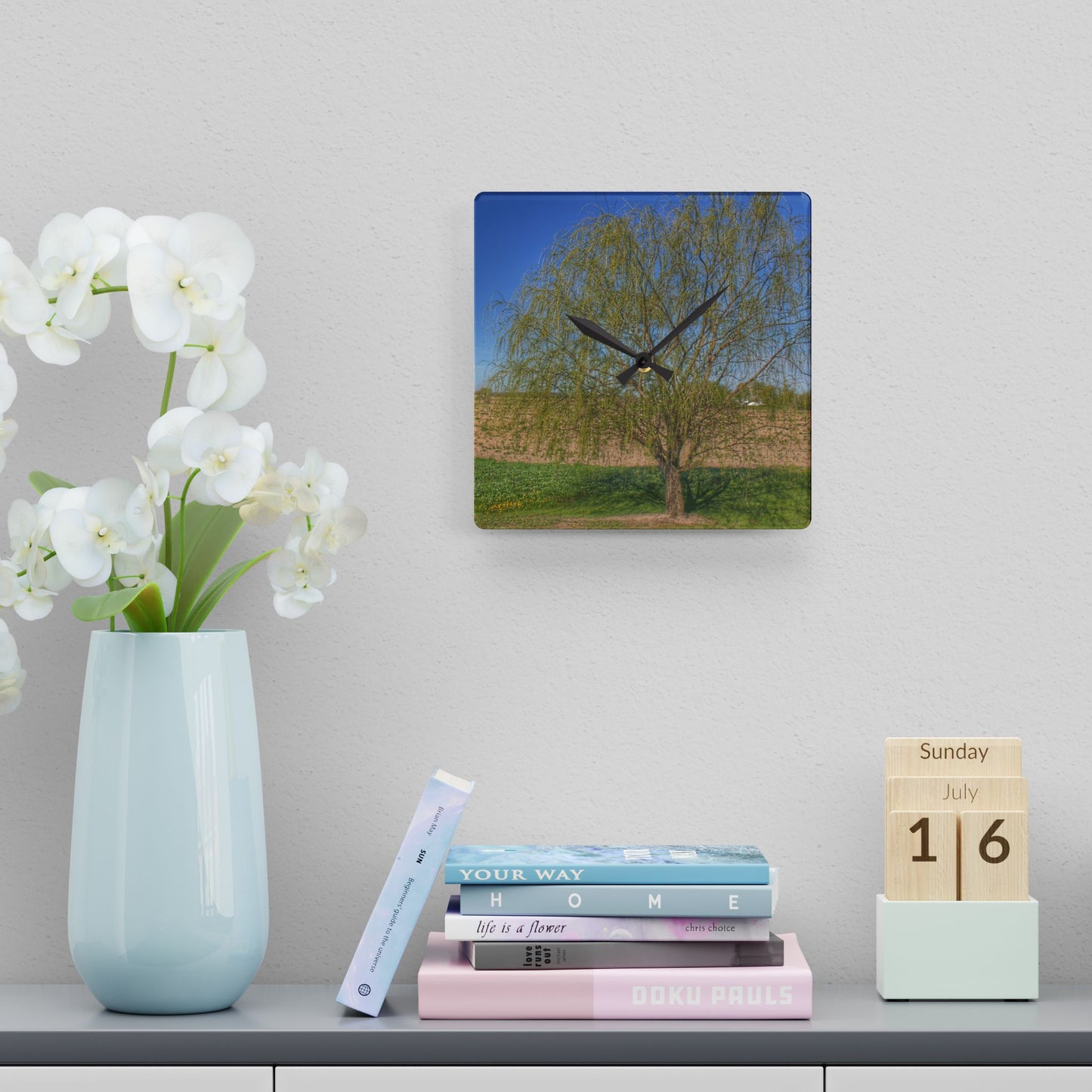 U R There Photography Spring Farm Willow Tree Rustic Farmhouse Acrylic Analog Wall Clock