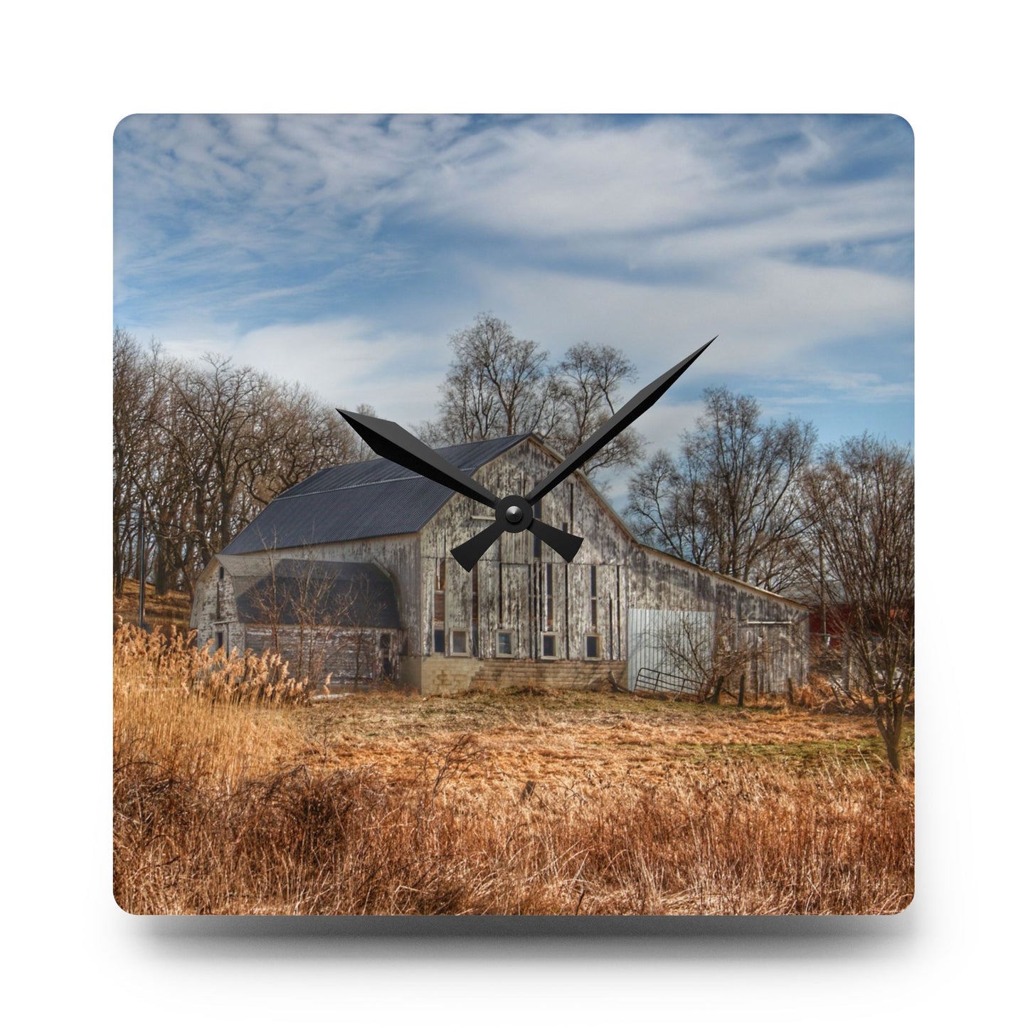 U R There Photography Newark Road White I Rustic Farmhouse Acrylic Analog Wall Clock