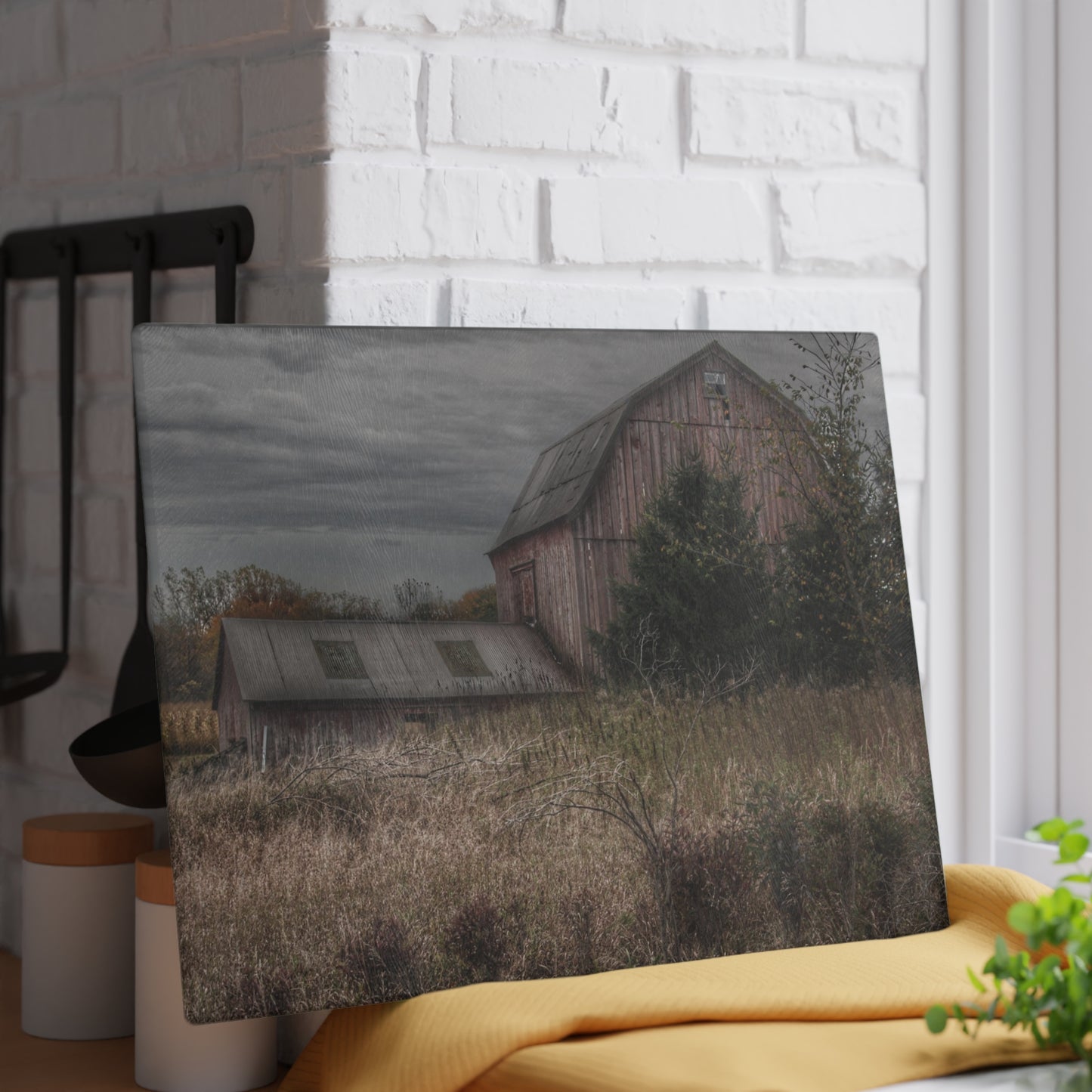 U R There Photography Treasurer Road Red Rustic Farmhouse Tempered-Glass Cutting Board