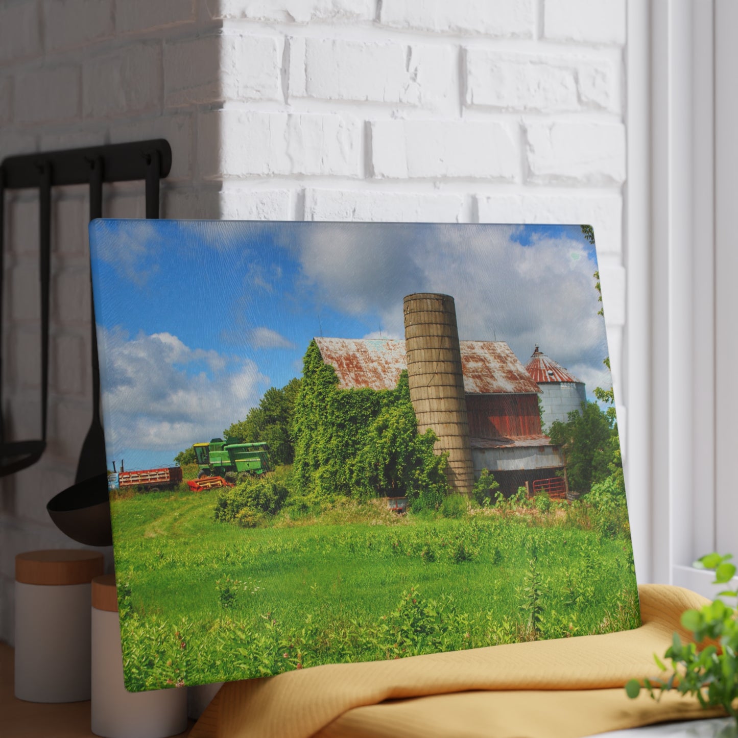 U R There Photography Slattery Rusted Red Rustic Farmhouse Tempered-Glass Cutting Board