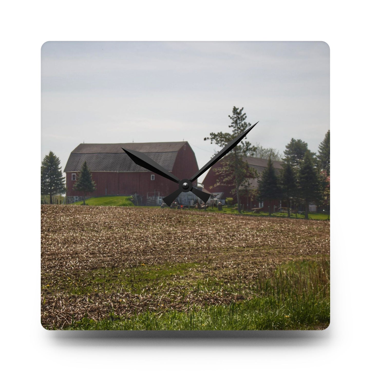 U R There Photography Bishop Road Reds IV Rustic Farmhouse Acrylic Analog Wall Clock