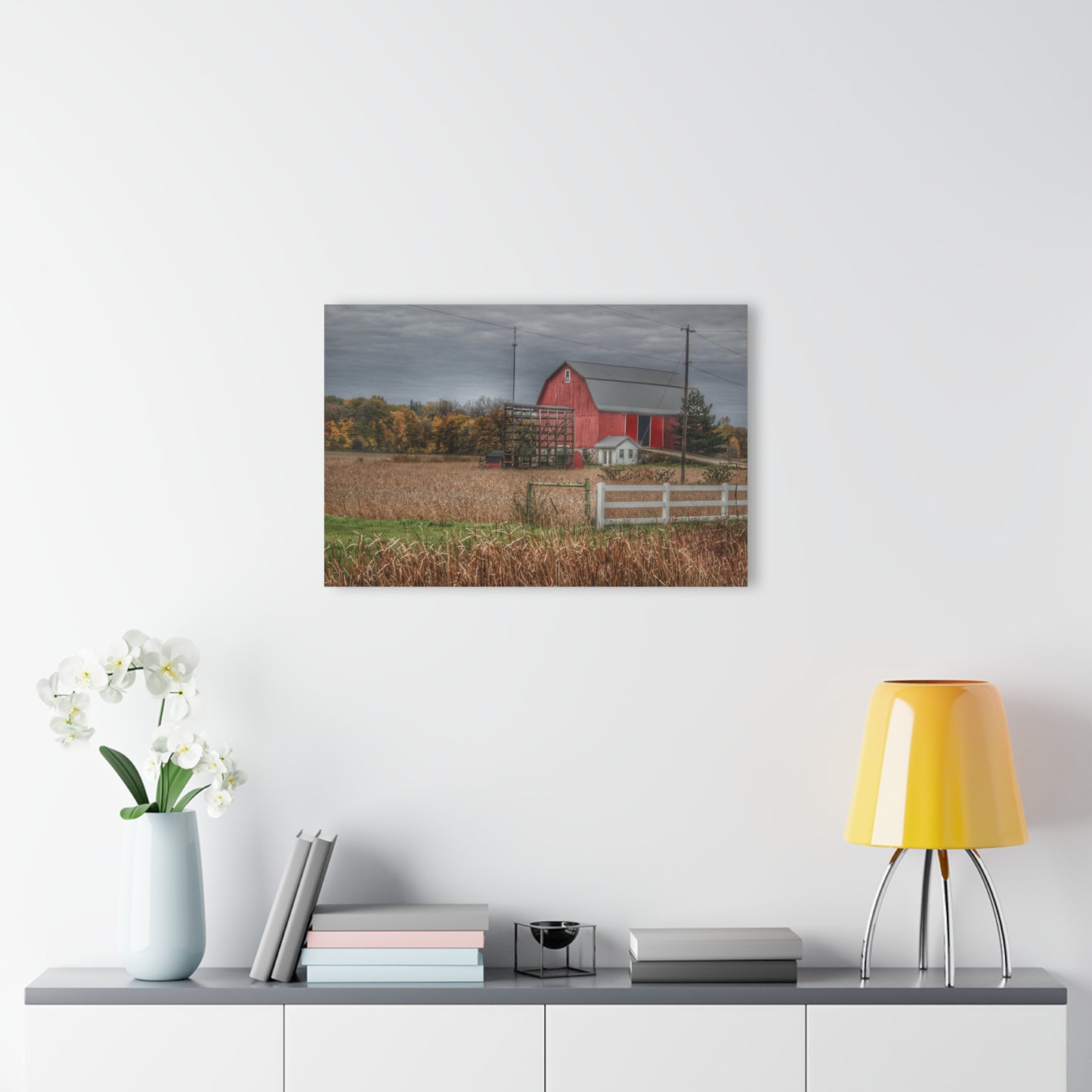 U R There Photography Barnes Road Red in Fall Rustic Farmhouse Acrylic Wall Print