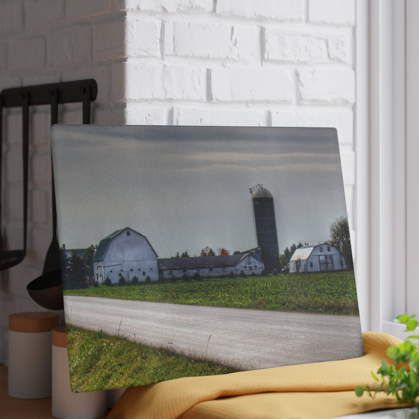 U R There Photography South Block Road Farm Rustic Farmhouse Tempered-Glass Cutting Board