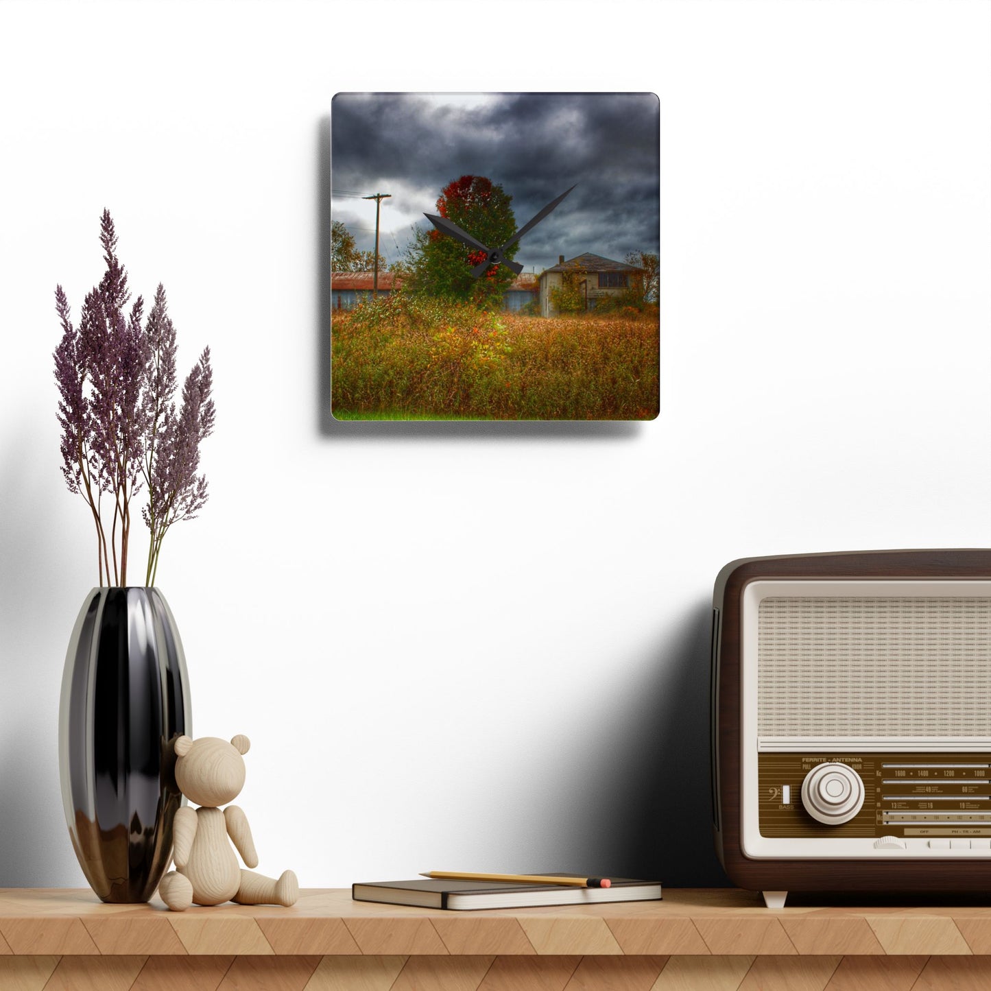 U R There Photography Farnsworth Forgotten Rustic Farmhouse Acrylic Analog Wall Clock