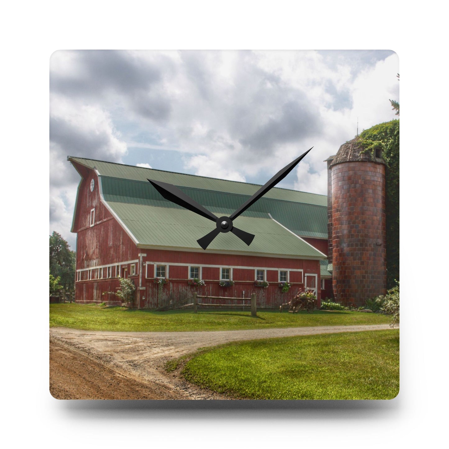U R There Photography Metamora Country Red Rustic Farmhouse Acrylic Analog Wall Clock