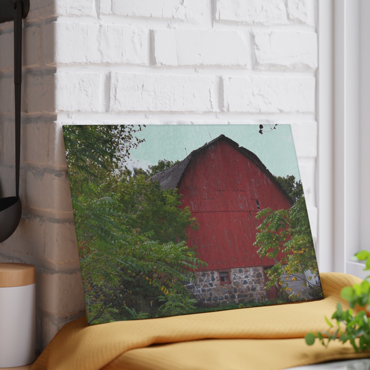 U R There Photography Brown Road Hidden Red II Rustic Farmhouse Tempered-Glass Cutting Board