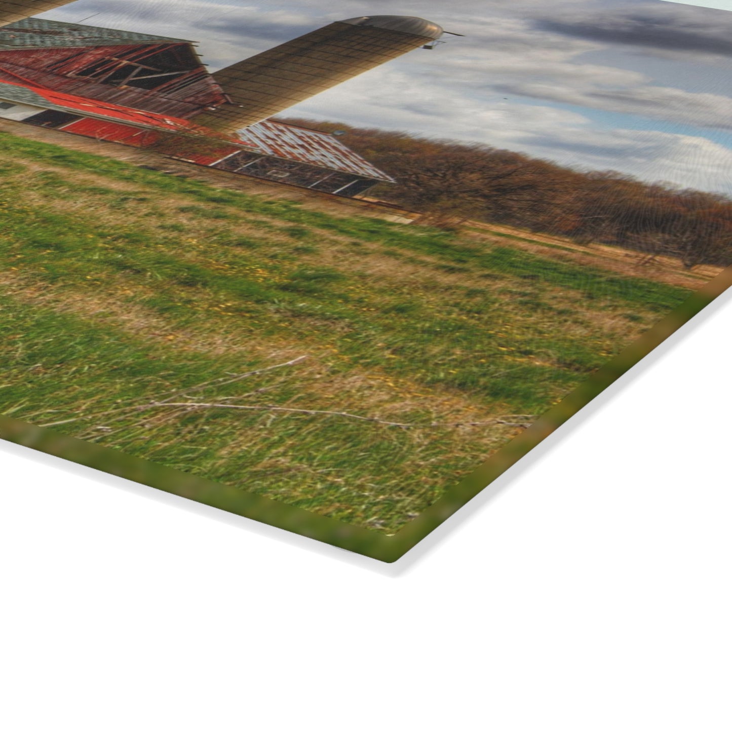 U R There Photography Centerline Road Red Rustic Farmhouse Tempered-Glass Cutting Board