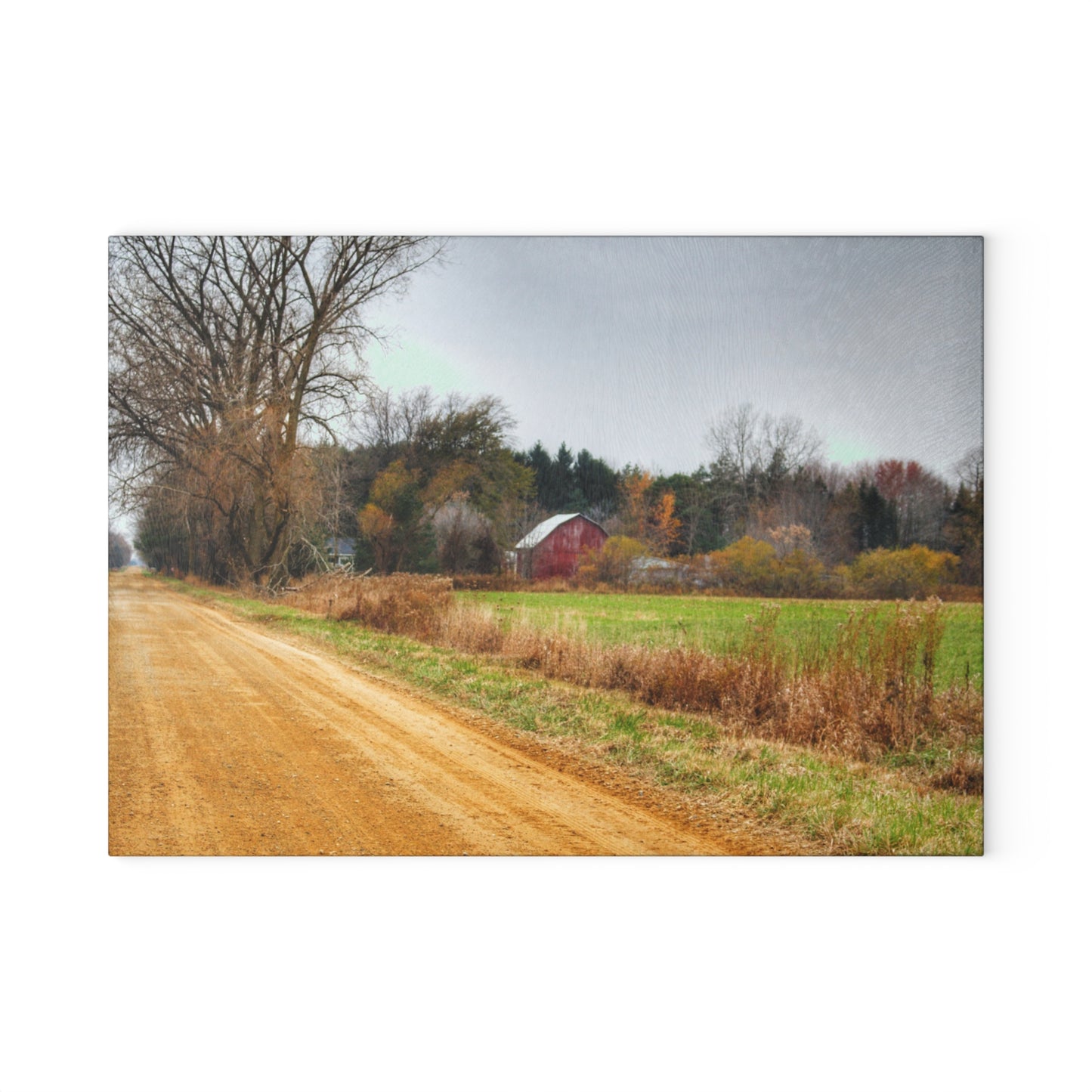 U R There Photography Stone Road Red Rustic Farmhouse Tempered-Glass Cutting Board