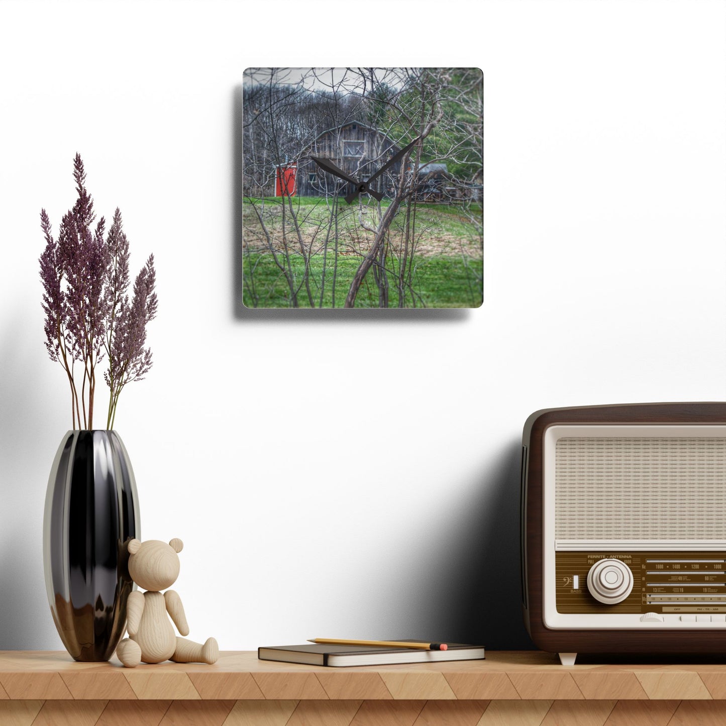 U R There Photography Hidden Capac Grey Rustic Farmhouse Acrylic Analog Wall Clock