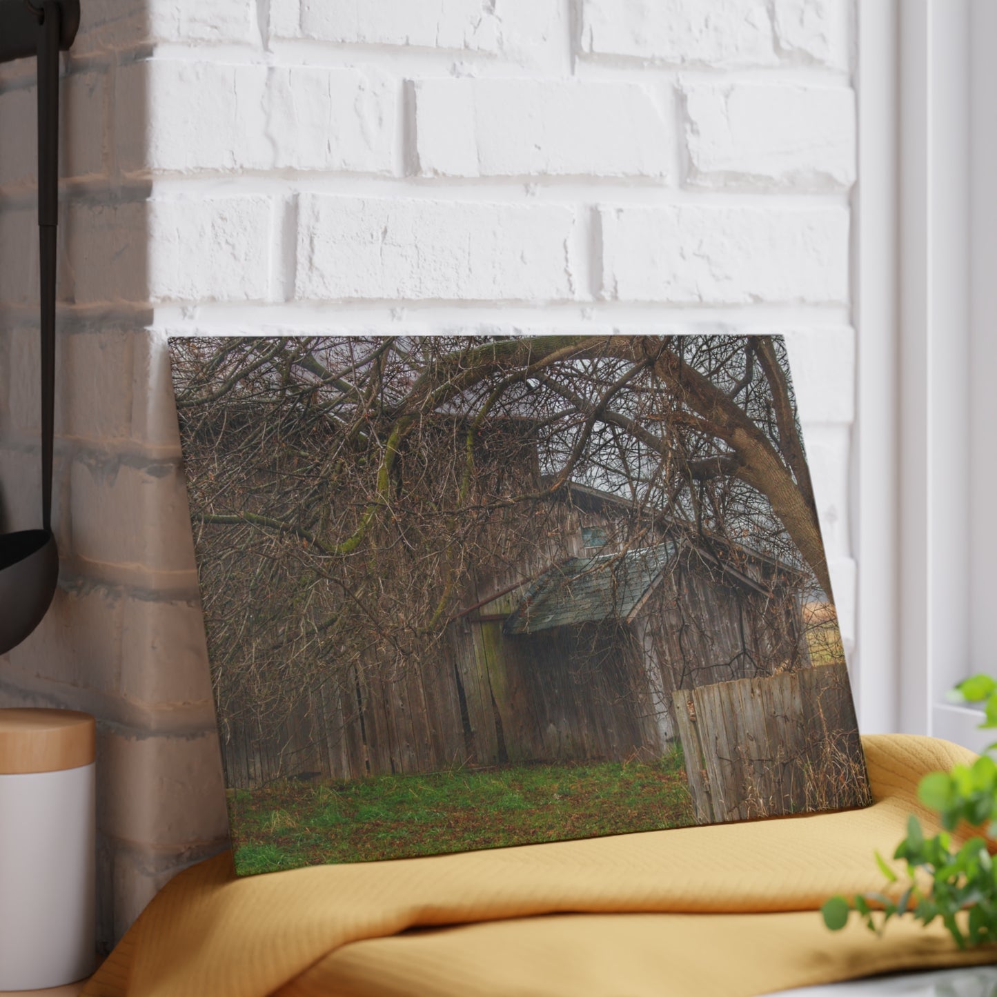 U R There Photography Bowers Road Greys III Rustic Farmhouse Tempered-Glass Cutting Board