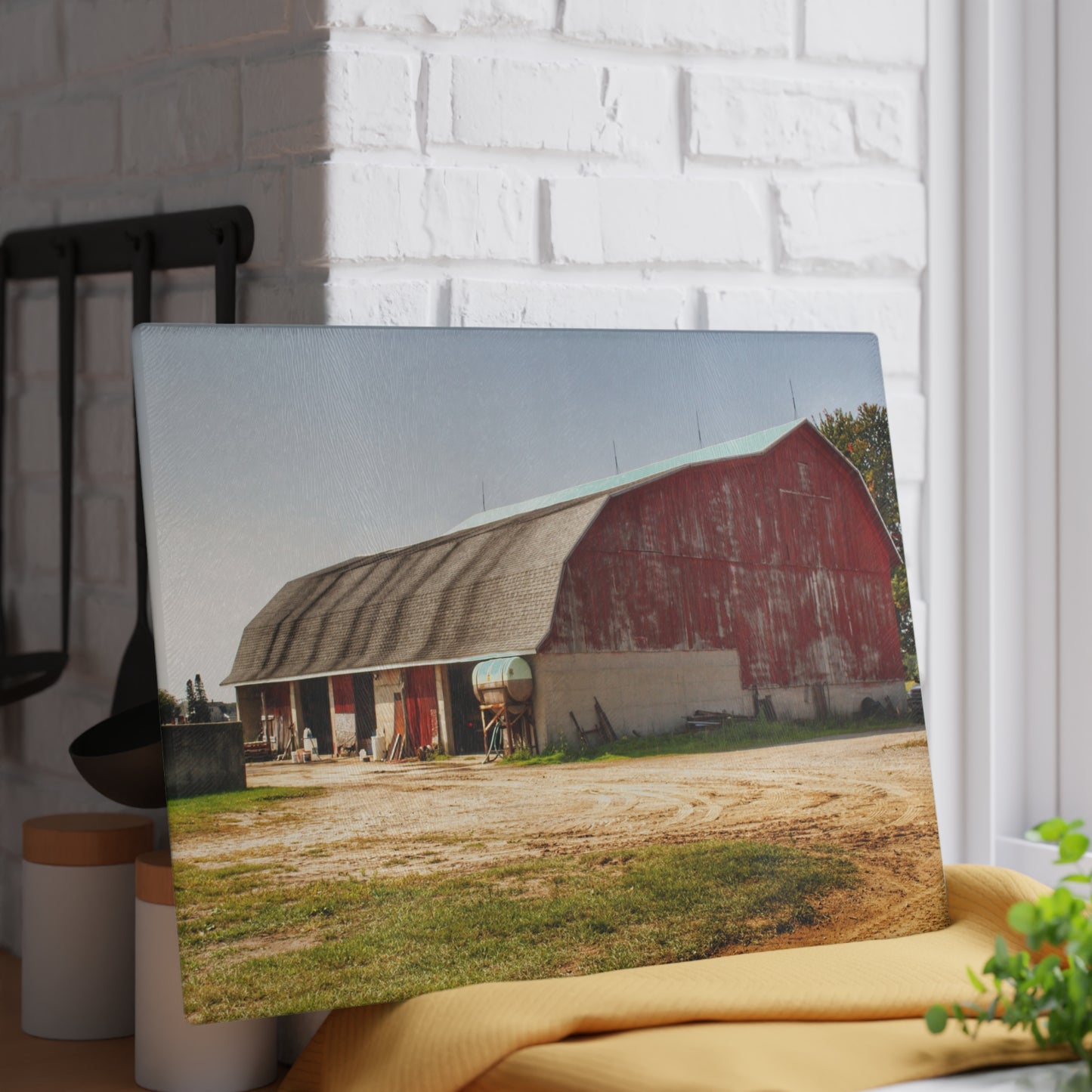 U R There Photography Quonset Barn Rustic Farmhouse Tempered-Glass Cutting Board