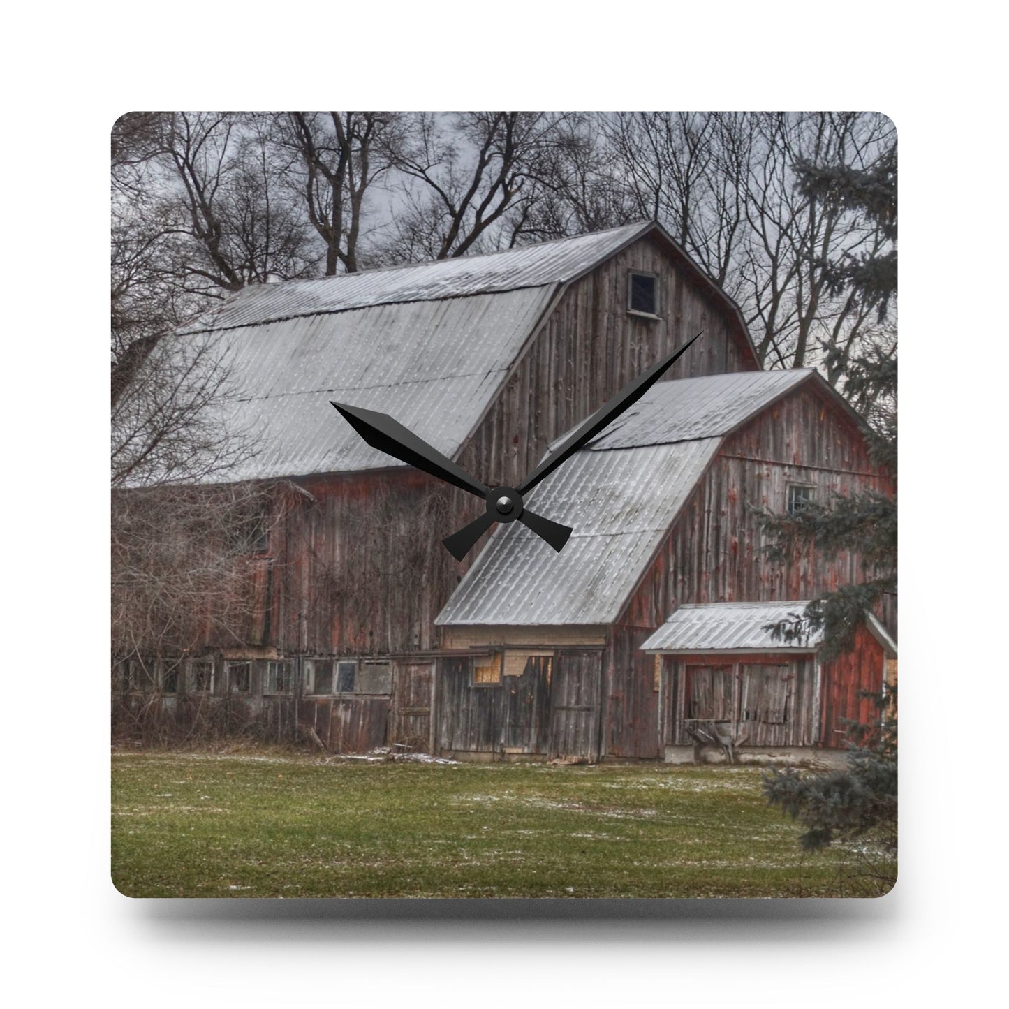 U R There Photography Hennessey Road Grey Rustic Farmhouse Acrylic Analog Wall Clock
