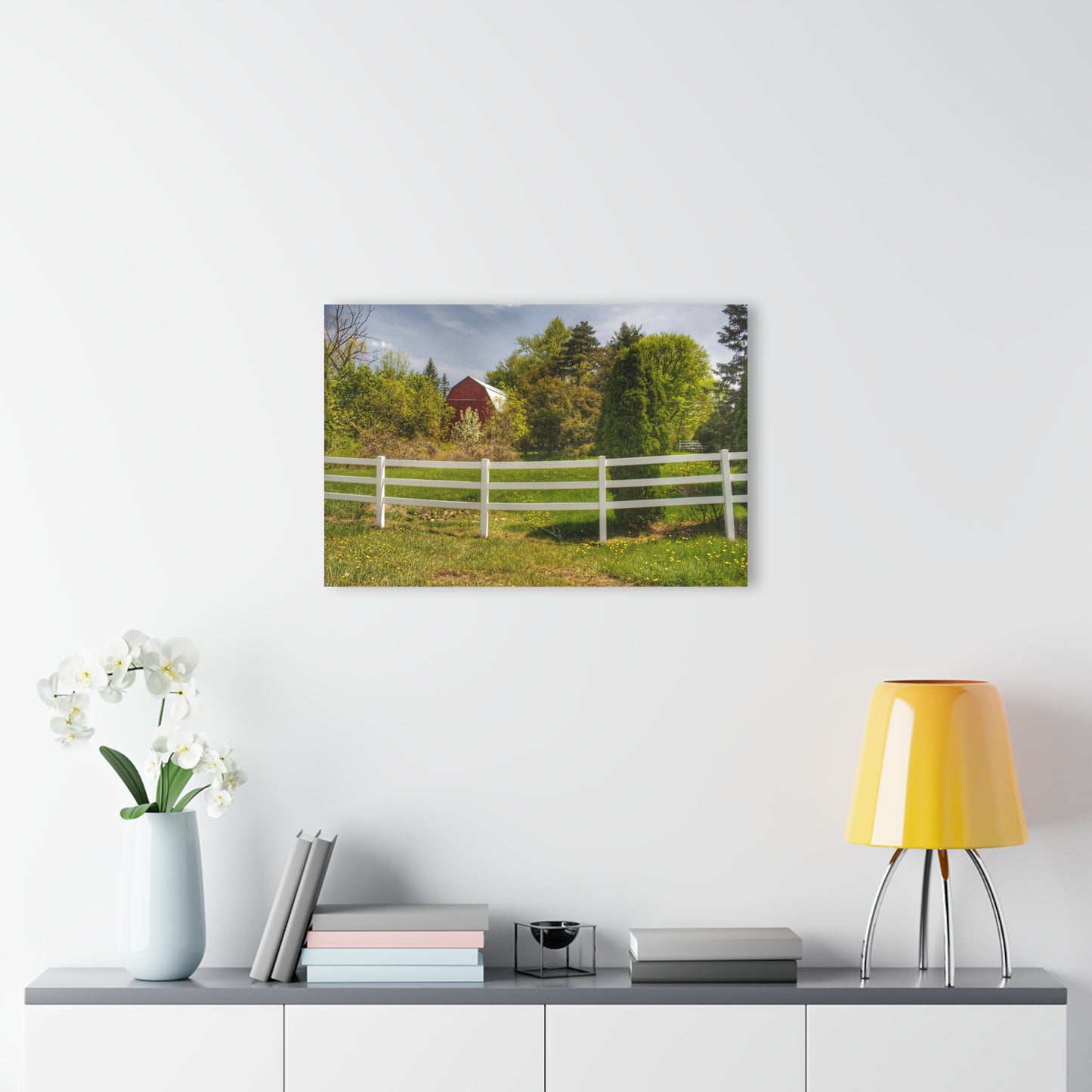 U R There Photography Sutton Road Red Beyond the Fence Rustic Farmhouse Acrylic Wall Print