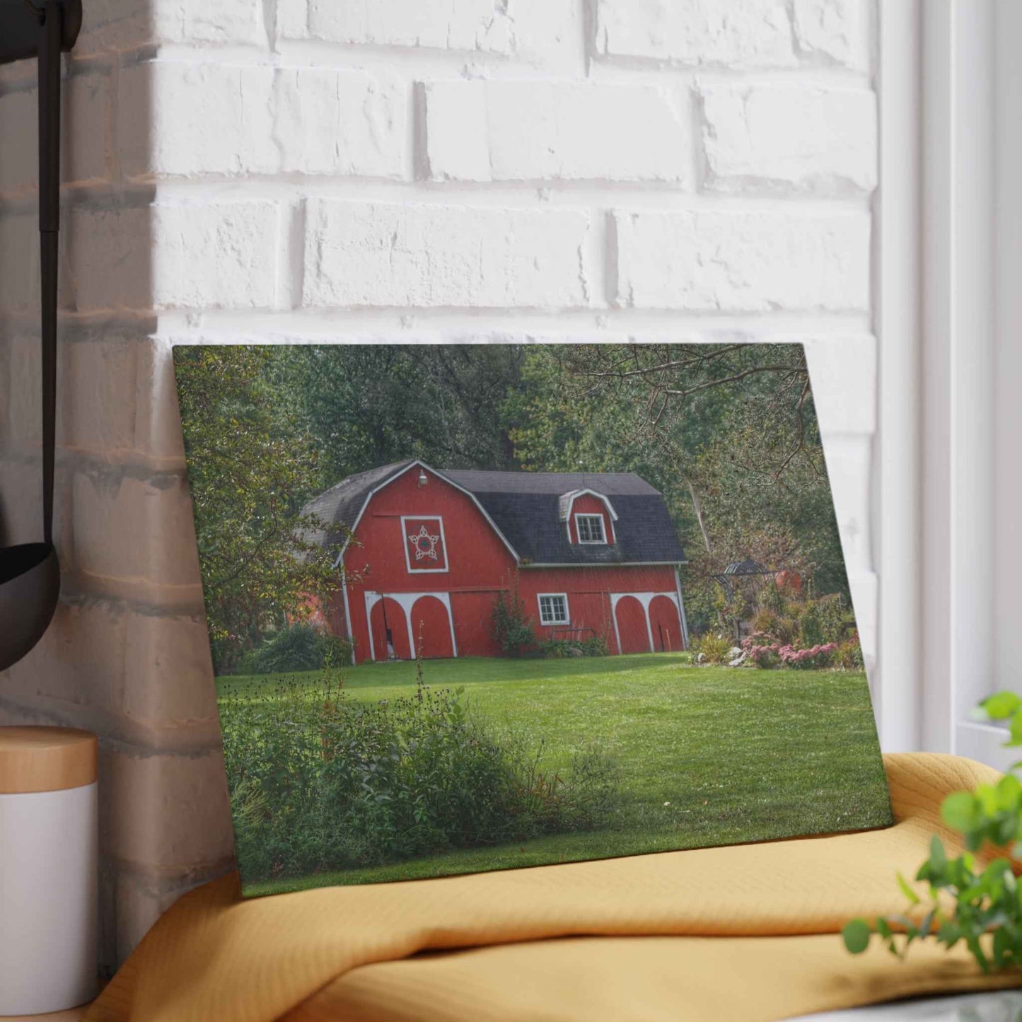 U R There Photography Charming Red Rustic Farmhouse Tempered-Glass Cutting Board