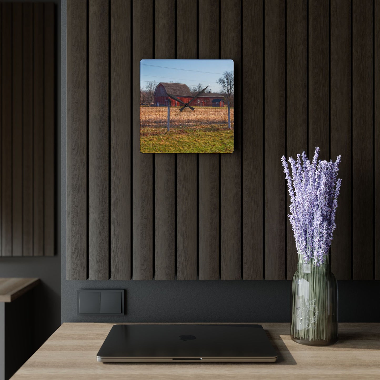 U R There Photography Pratt Road Little Red Rustic Farmhouse Acrylic Analog Wall Clock
