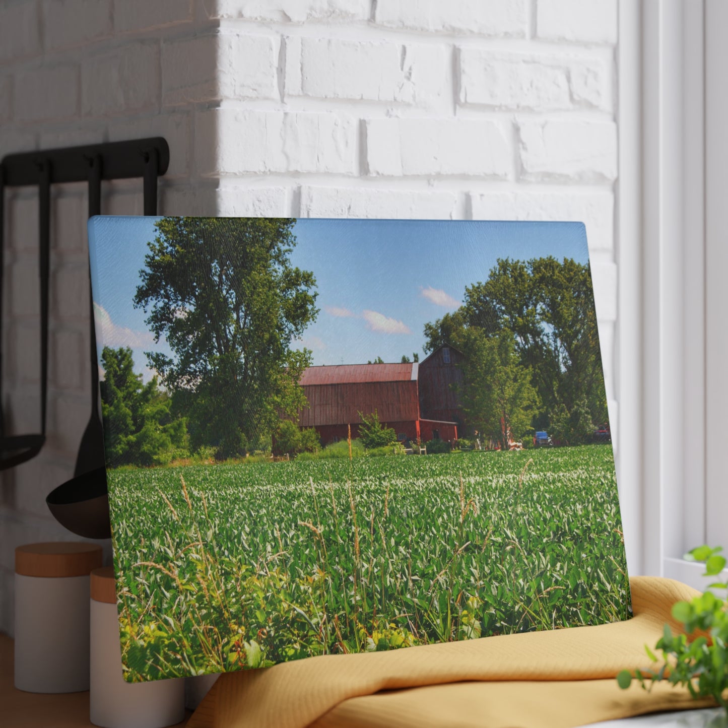 U R There Photography Canada Road Hidden Red Rustic Farmhouse Tempered-Glass Cutting Board