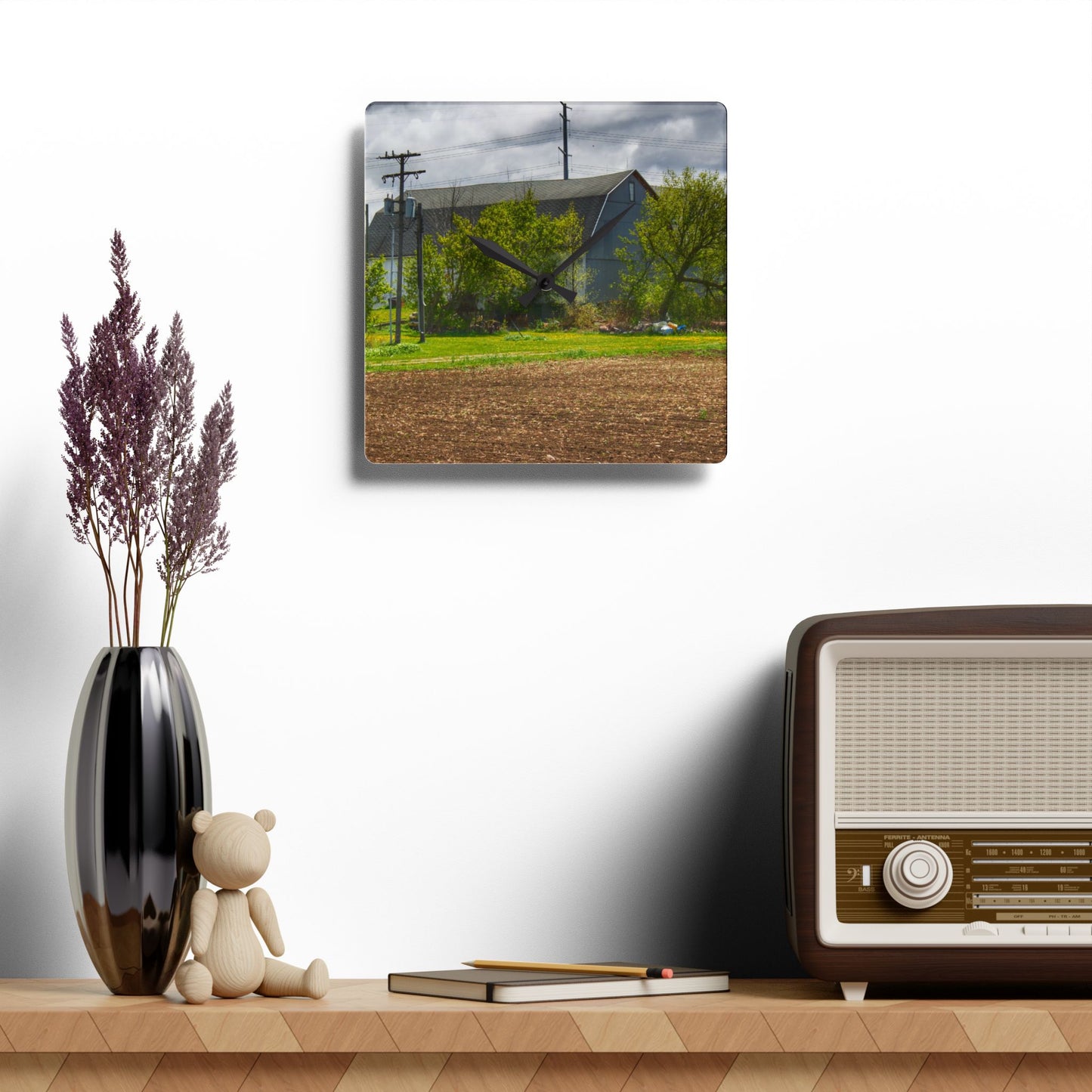 U R There Photography Rescue Road Old Grey Rustic Farmhouse Acrylic Analog Wall Clock
