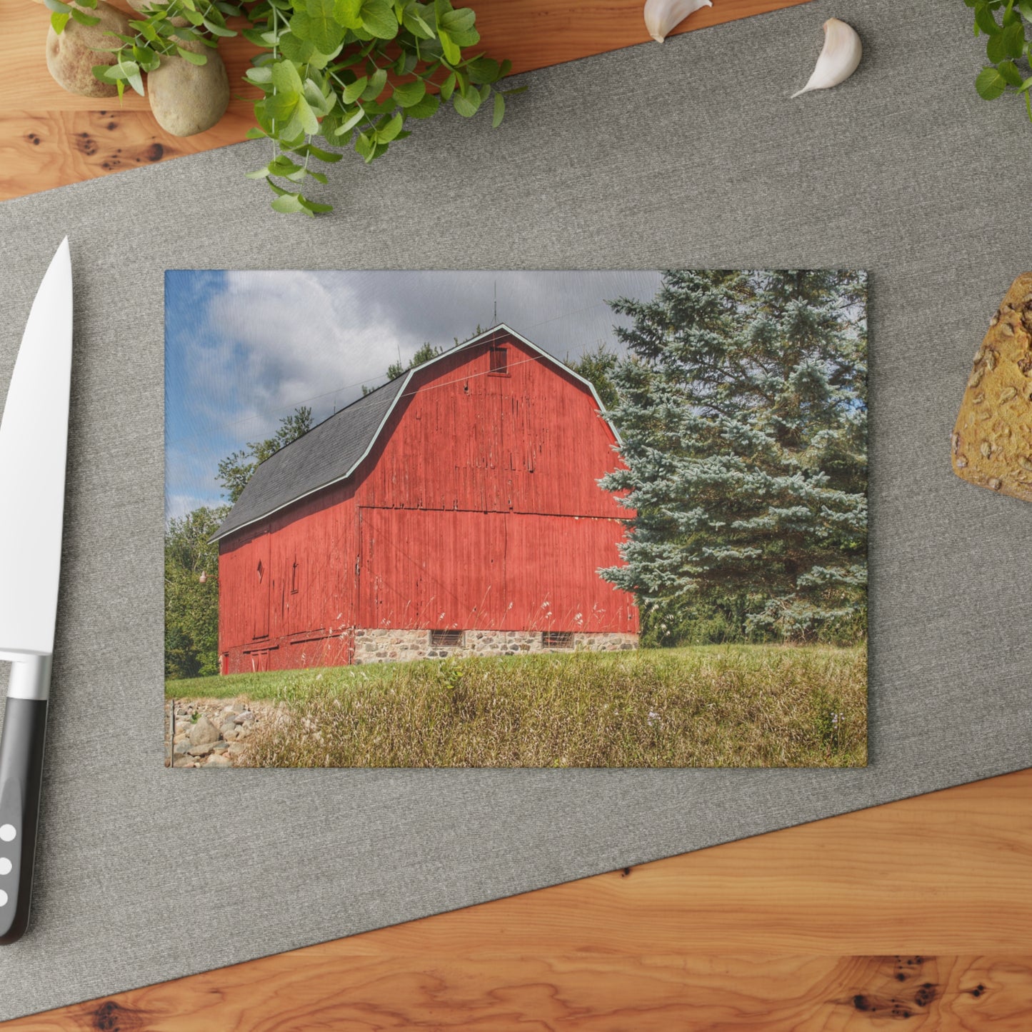 U R There Photography Oxford Baldwin Red Rustic Farmhouse Tempered-Glass Cutting Board