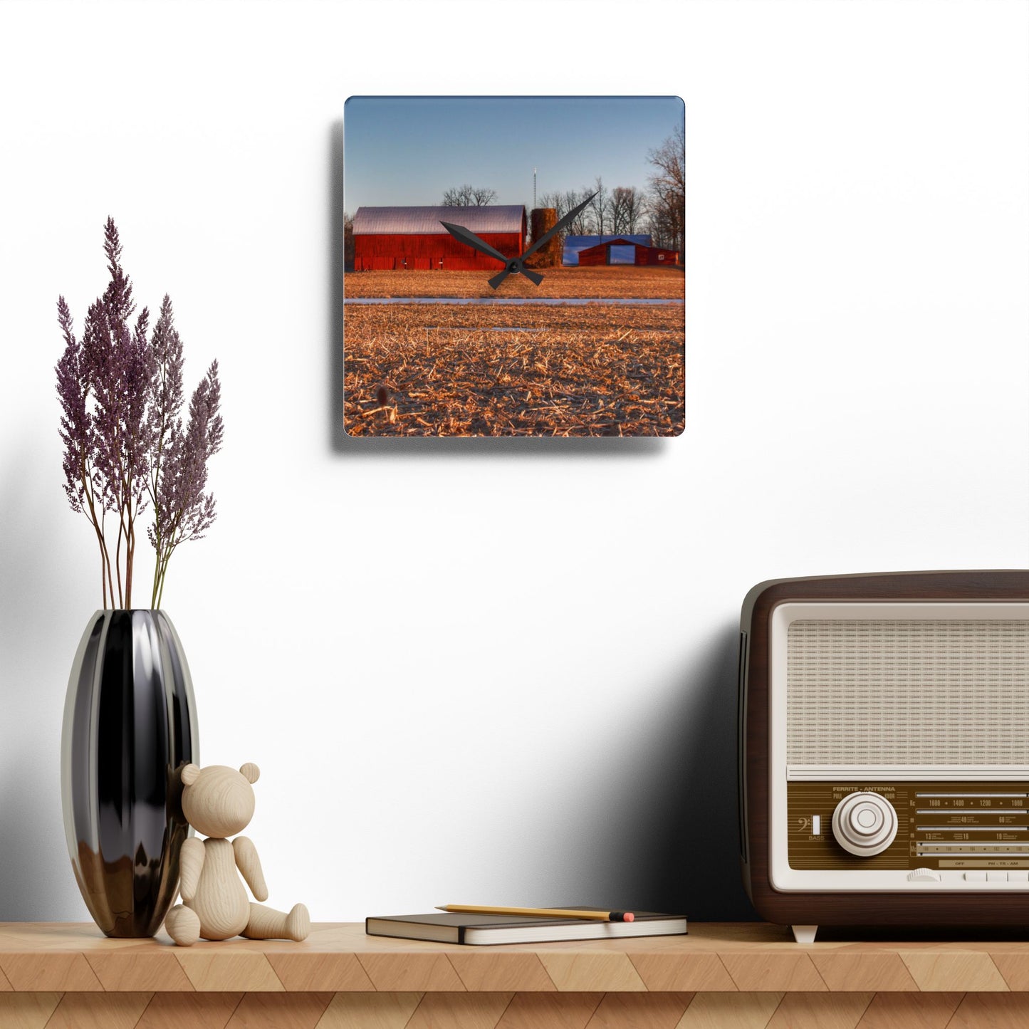 U R There Photography Early Spring on Catlin Road Rustic Farmhouse Acrylic Analog Wall Clock
