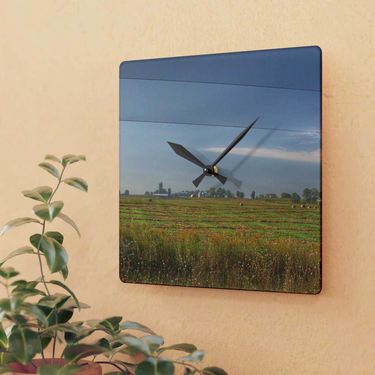 U R There Photography Farm Across the Field Rustic Farmhouse Acrylic Analog Wall Clock