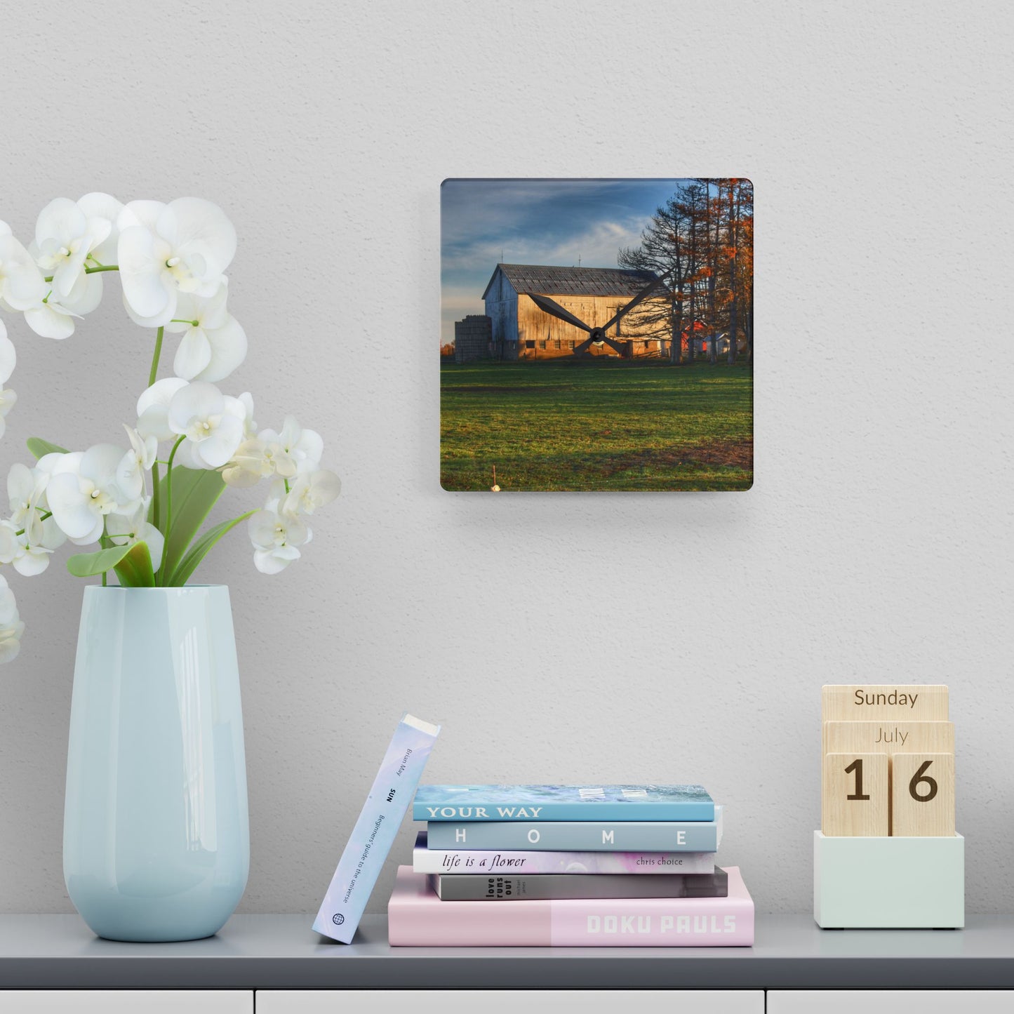 U R There Photography Peck Road White Rustic Farmhouse Acrylic Analog Wall Clock
