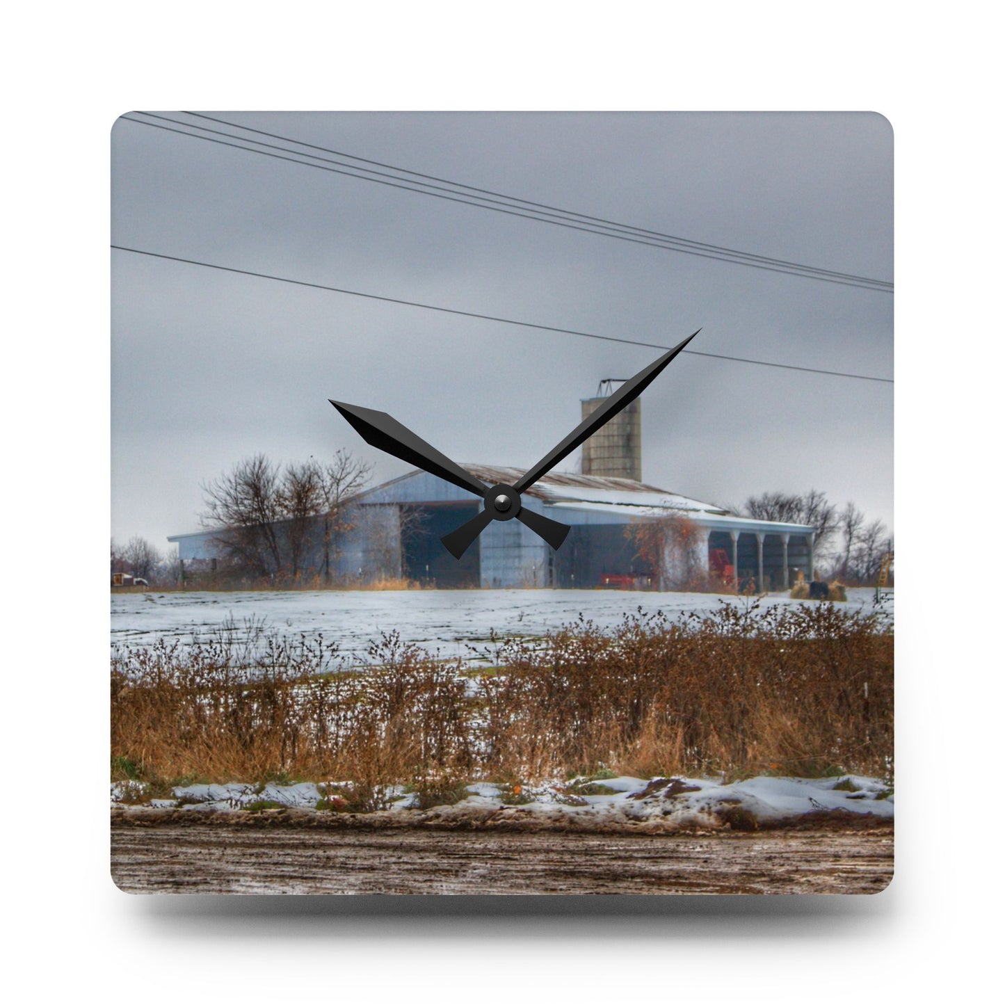 U R There Photography Noble Road Blue Cow Barn Rustic Farmhouse Acrylic Analog Wall Clock