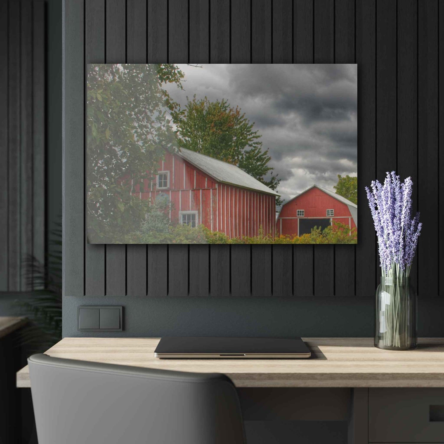U R There Photography Pinstripe Barn and Buddy I Rustic Farmhouse Acrylic Wall Print