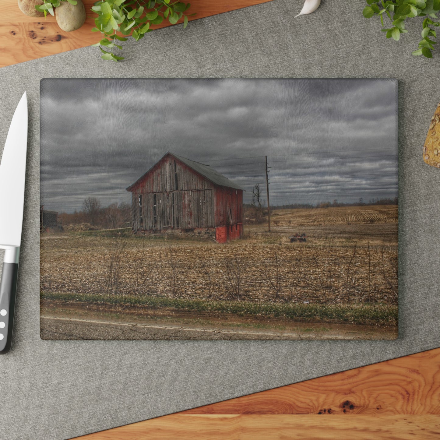 U R There Photography Barnes Road Little Red III Rustic Farmhouse Tempered-Glass Cutting Board