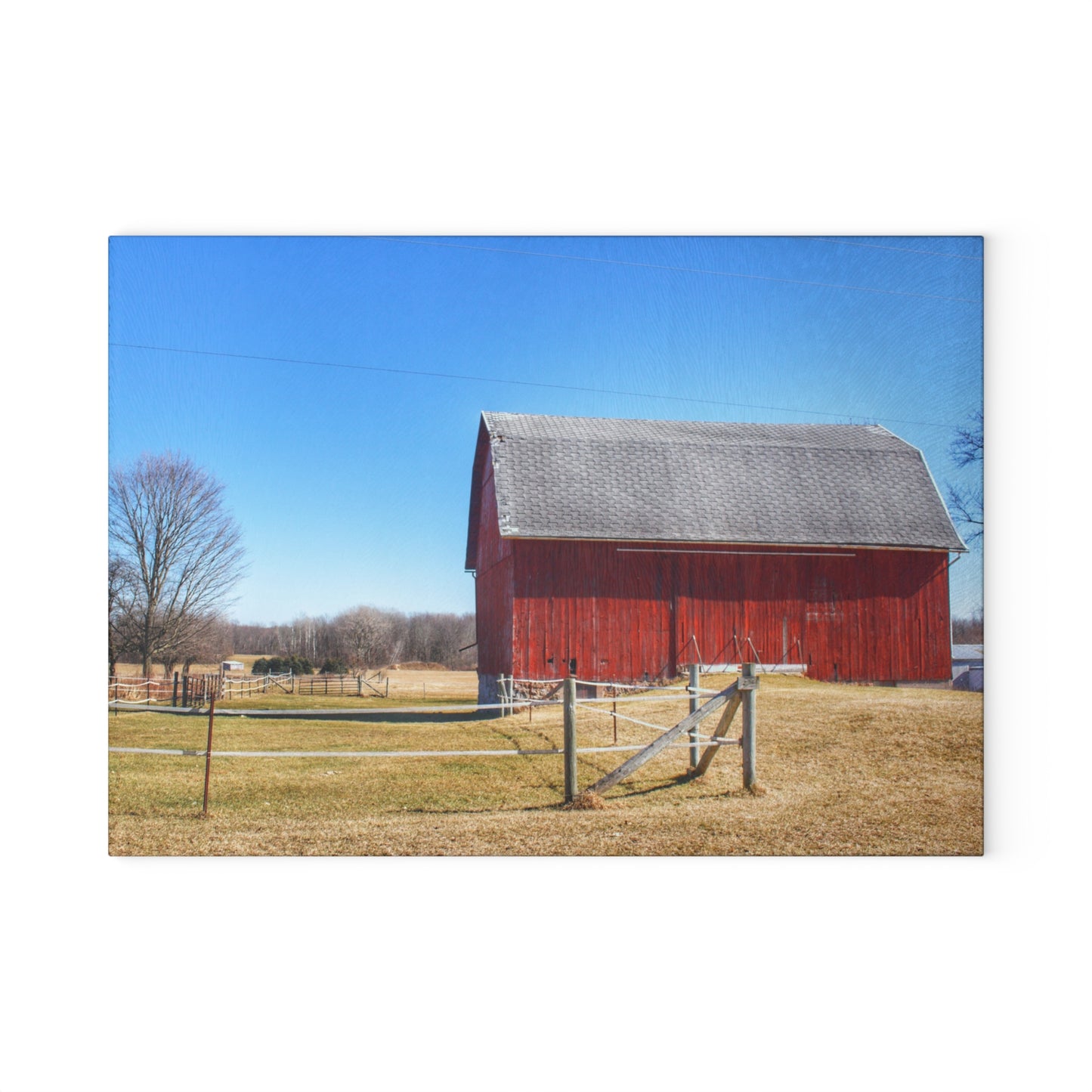 U R There Photography Phillips Road Red Rustic Farmhouse Tempered-Glass Cutting Board