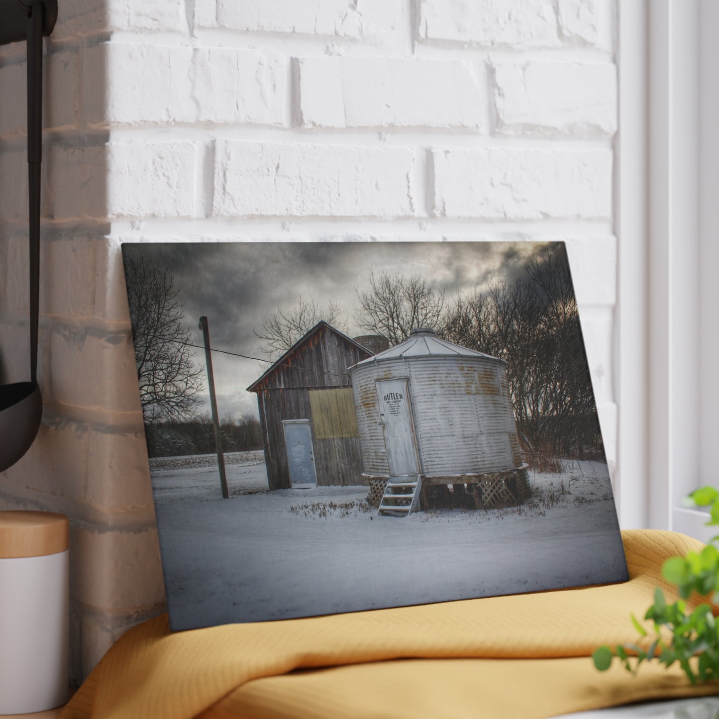 U R There Photography Vassar Silo and Shack Rustic Farmhouse Tempered-Glass Cutting Board