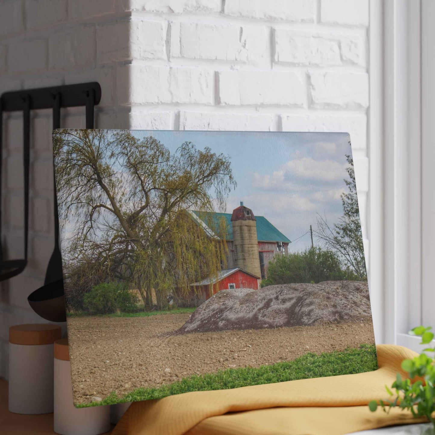 U R There Photography Cedar Creek Road Red Rustic Farmhouse Tempered-Glass Cutting Board