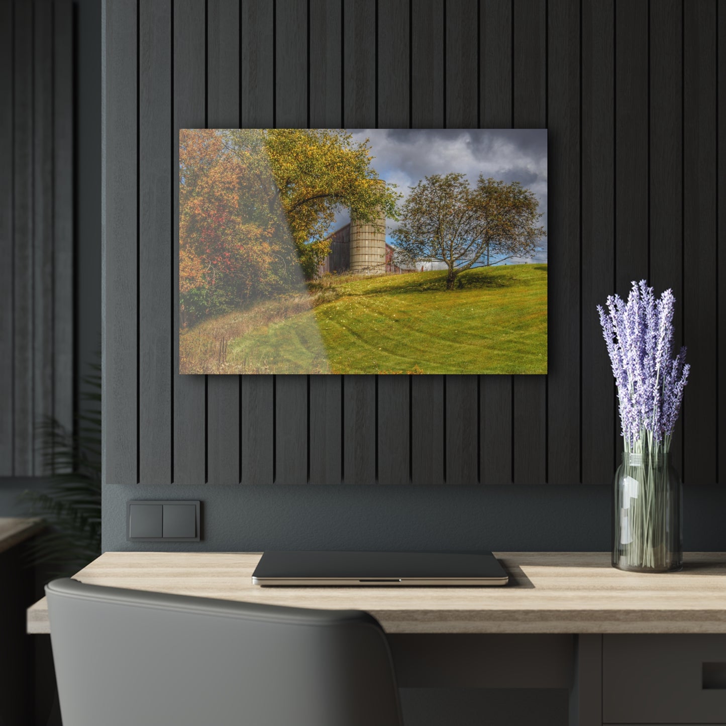 U R There Photography M-24 Hilltop Grey Rustic Farmhouse Acrylic Wall Print