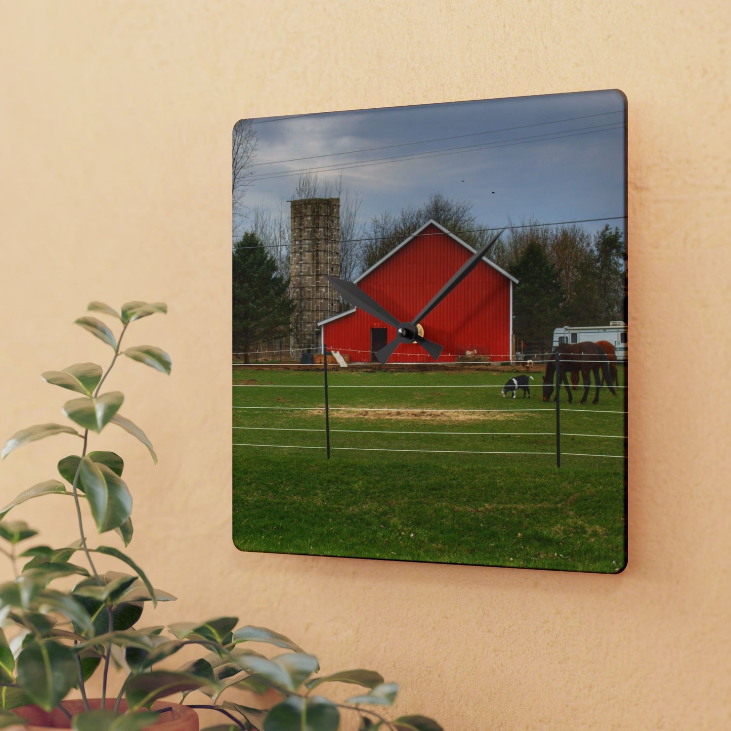 U R There Photography Fostoria Little Red Rustic Farmhouse Acrylic Analog Wall Clock