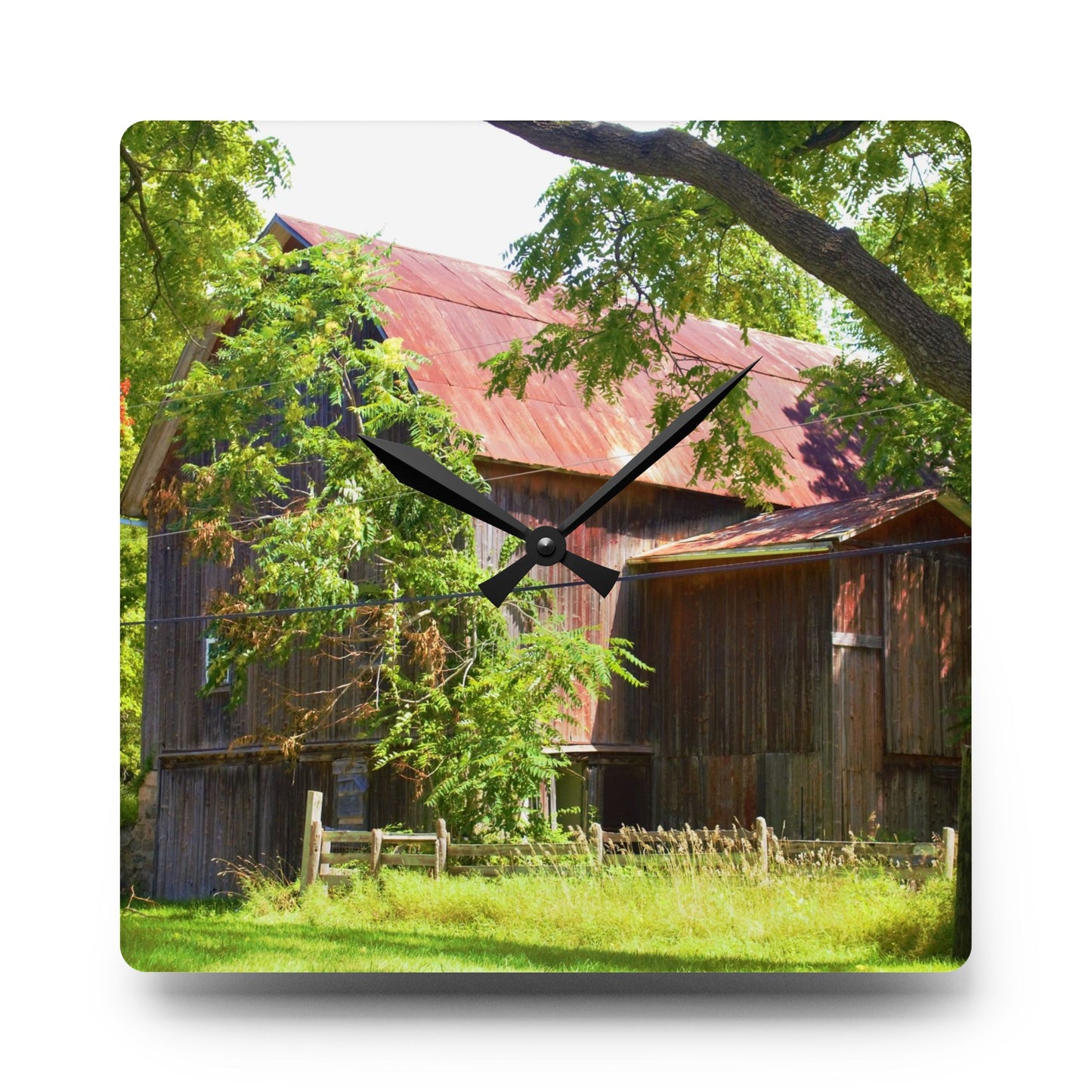 U R There Photography Oxford Rusted Red III Rustic Farmhouse Acrylic Analog Wall Clock