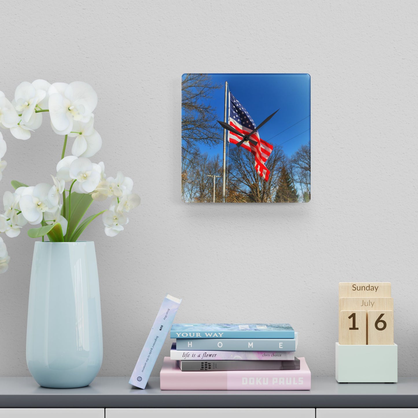 Rustic Farmhouse Wall Clock featuring Our Grand Old Flag