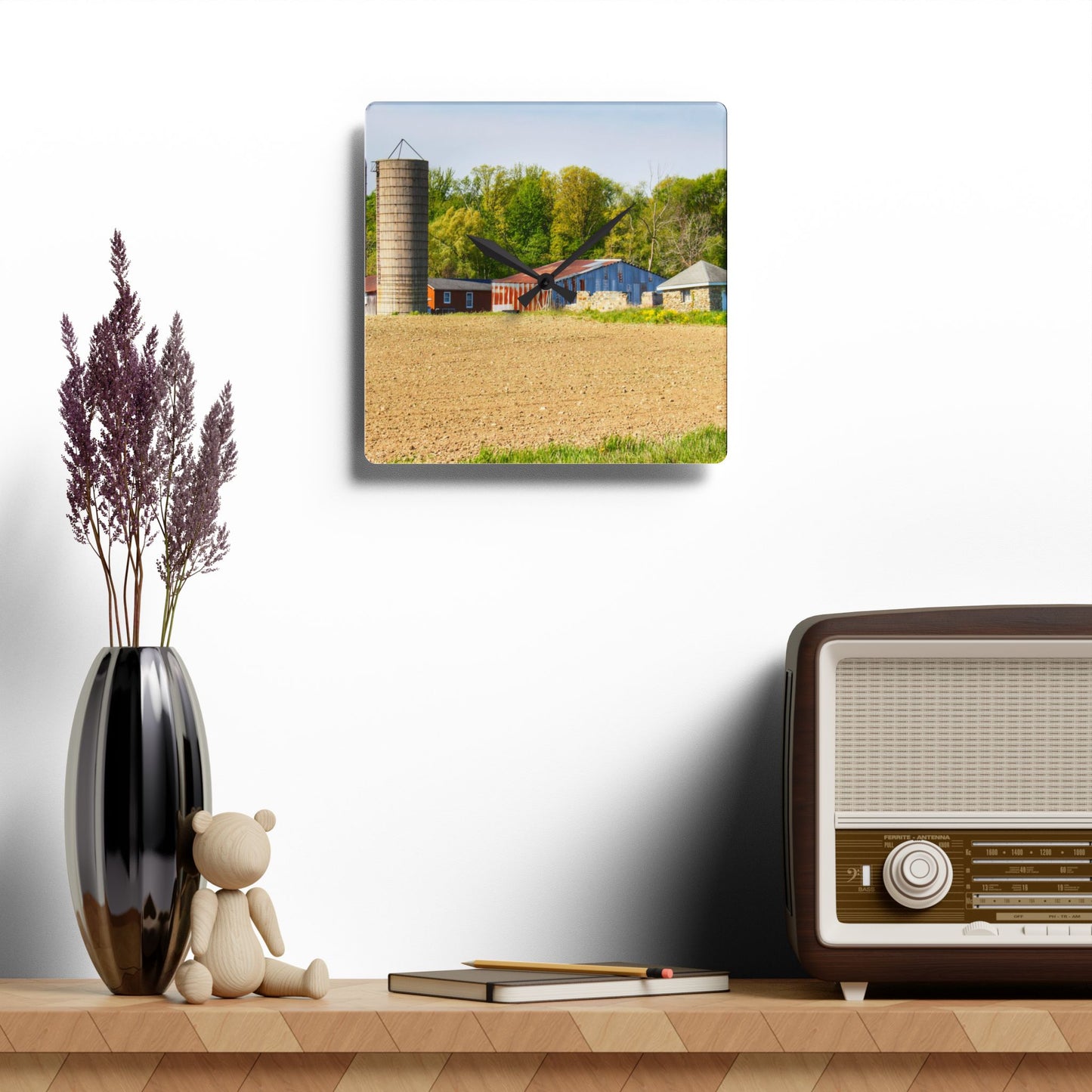 U R There Photography Deckerville Rusted Red Shack Rustic Farmhouse Acrylic Analog Wall Clock