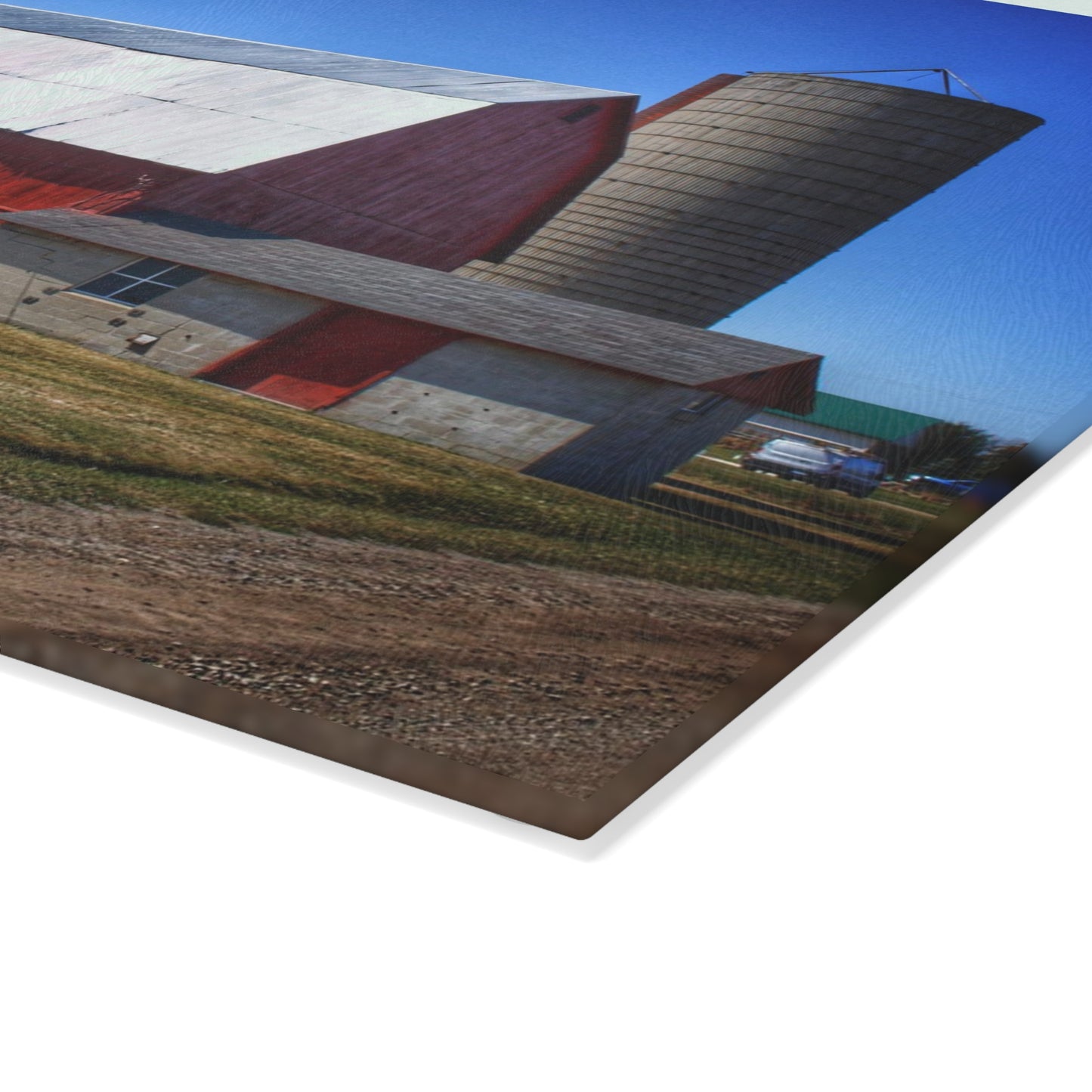 U R There Photography Burt Road Red and Silo Rustic Farmhouse Tempered-Glass Cutting Board