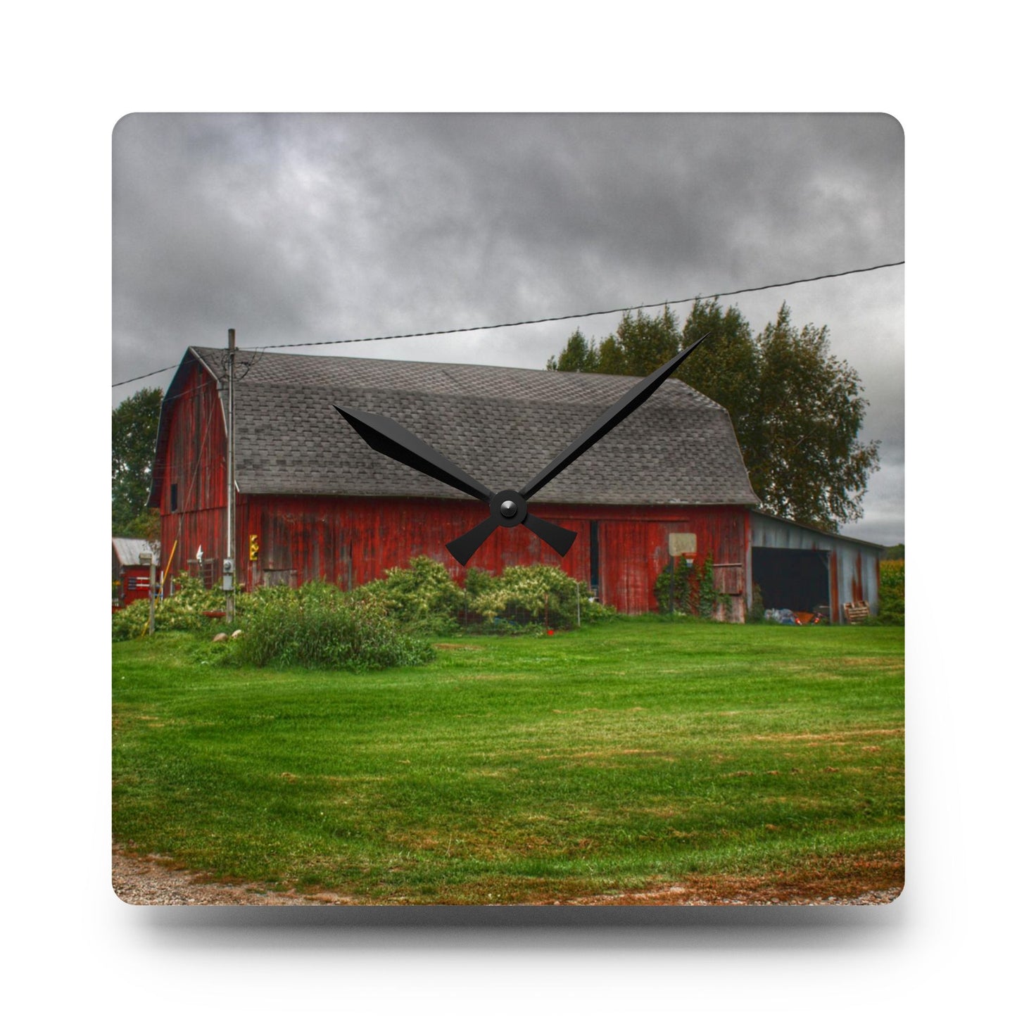 U R There Photography Country Red Rustic Farmhouse Acrylic Analog Wall Clock