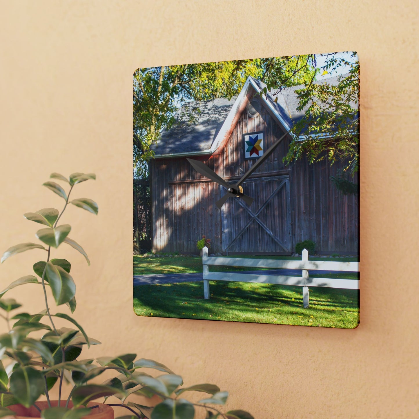 U R There Photography Hunters Creek Quilted II Rustic Farmhouse Acrylic Analog Wall Clock