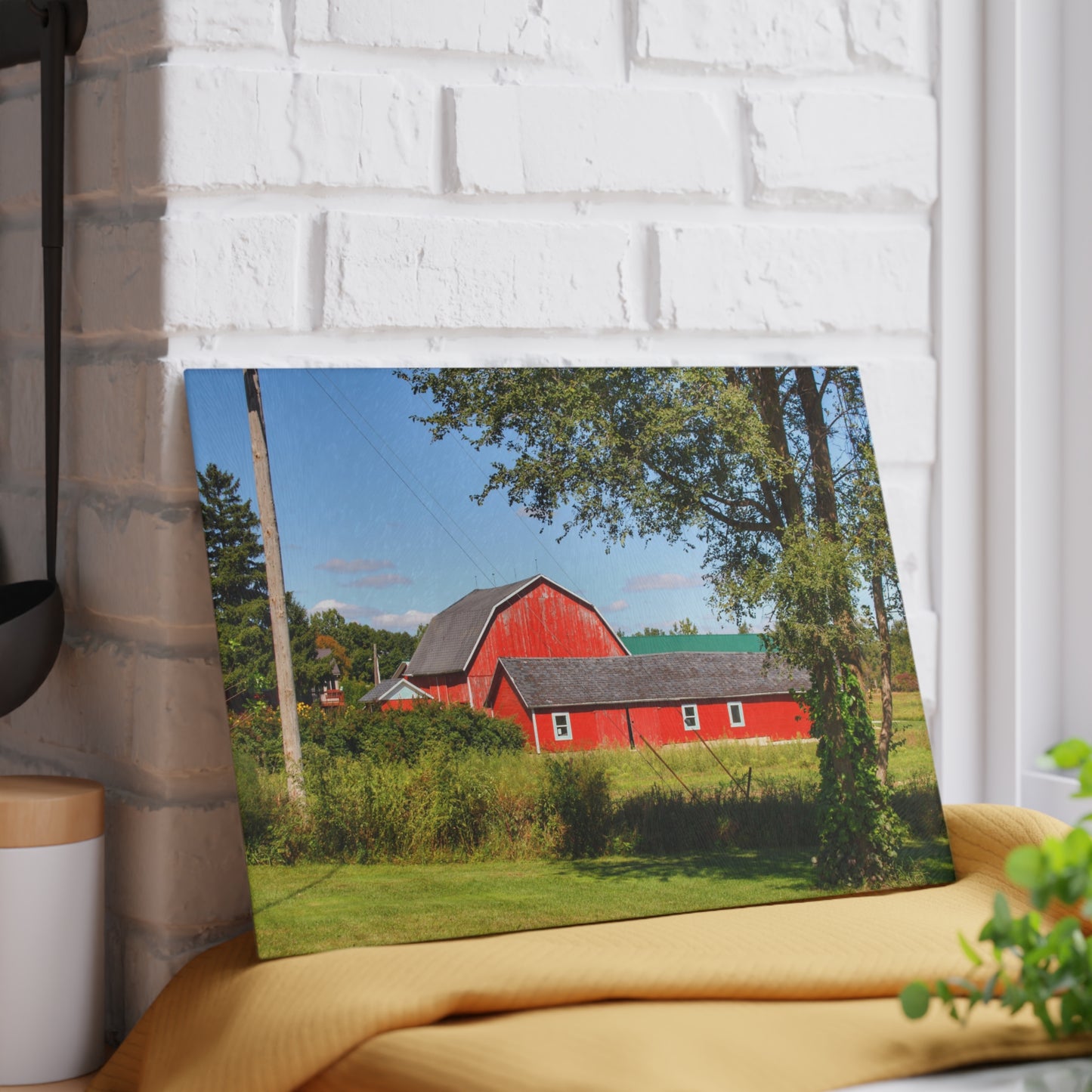 U R There Photography Lake Pleasant Reds II Rustic Farmhouse Tempered-Glass Cutting Board