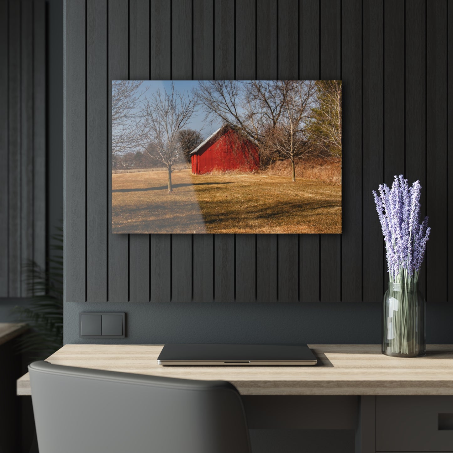 U R There Photography Romeo Plank Little Red Rustic Farmhouse Acrylic Analog Wall Clock
