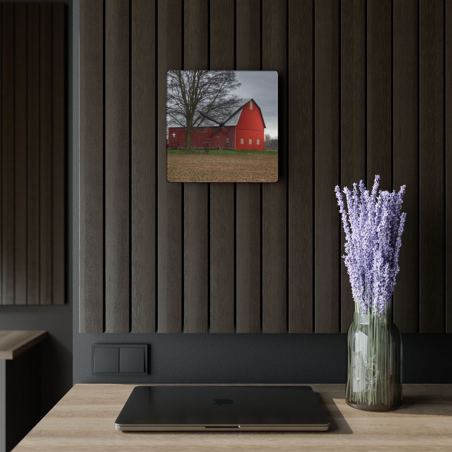 U R There Photography South Summers Road Star Barn Rustic Farmhouse Acrylic Analog Wall Clock