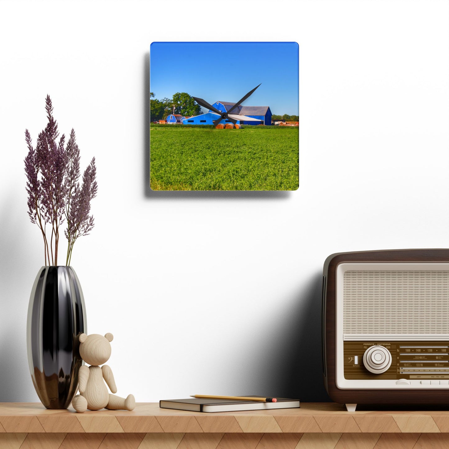 U R There Photography Kidder Road Blues II Rustic Farmhouse Acrylic Analog Wall Clock